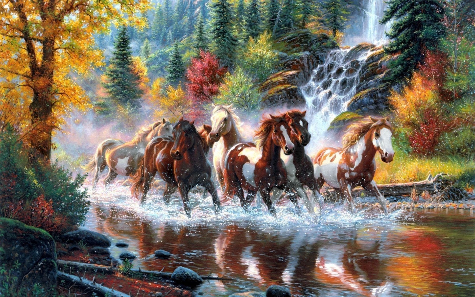 Wallpaper, painting, fall, waterfall, horse, mythology, ART, screenshot, 1920x1200 px, modern art 1920x1200
