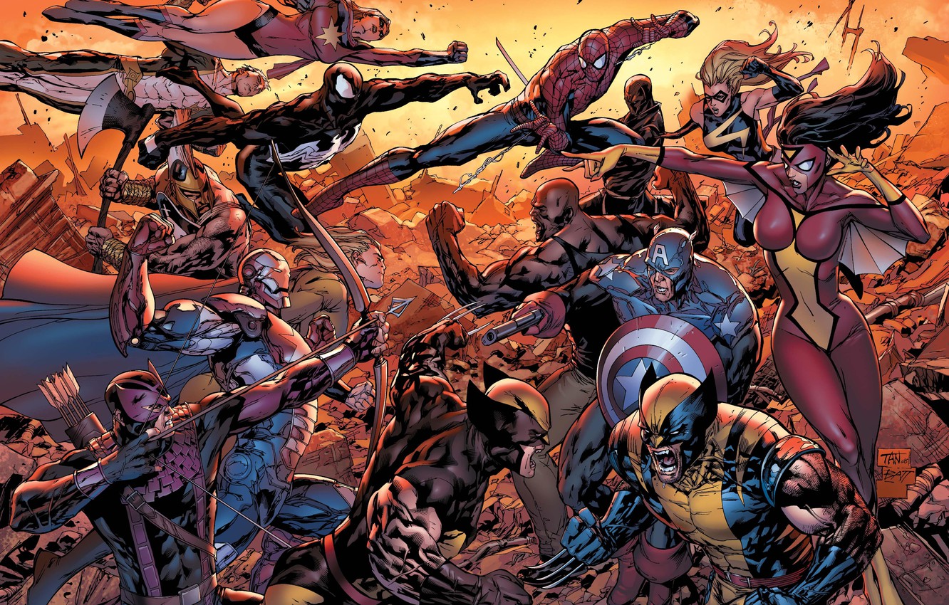 Wallpaper Captain America, Spider Man, Wolverine, New Avengers, Luke Cage, Female Spider Image For Desktop, Section фантастика