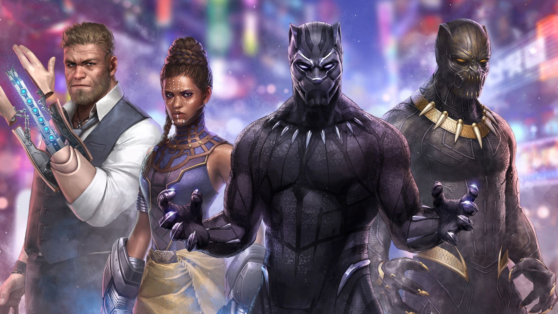 Desktop wallpaper black panther, movie, marvel, cast, art, HD image, picture, background, 89a8ed