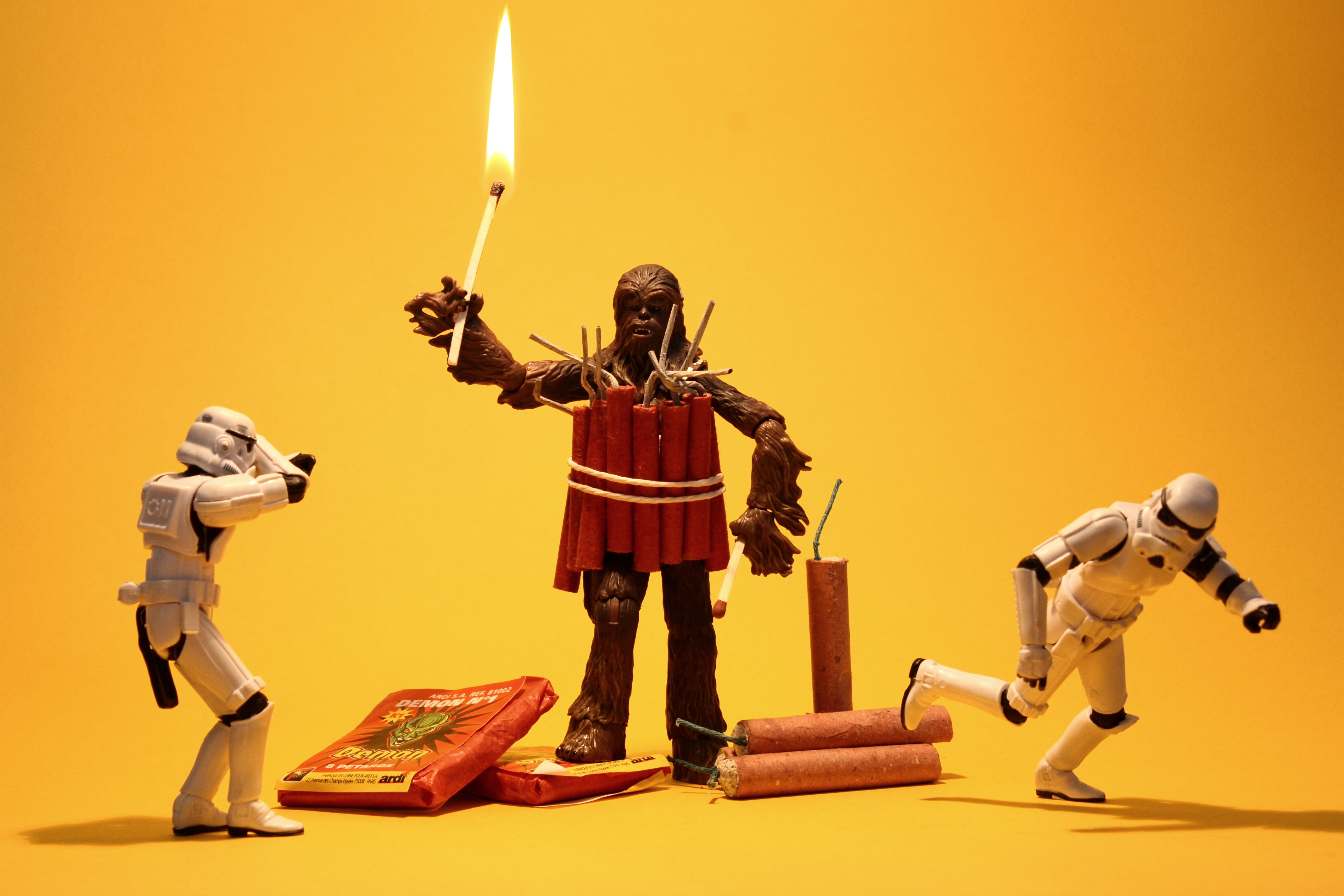 Wallpaper, danger, Toy, fire, rebel, starwars, stormtroopers, suicide, explosion, terrorist, figure, stormtrooper, match, bomb, Bomber, kamikaze, threat, wookiee, Chewbacca, firecracker, hasbro, geekdadpower 4272x2848