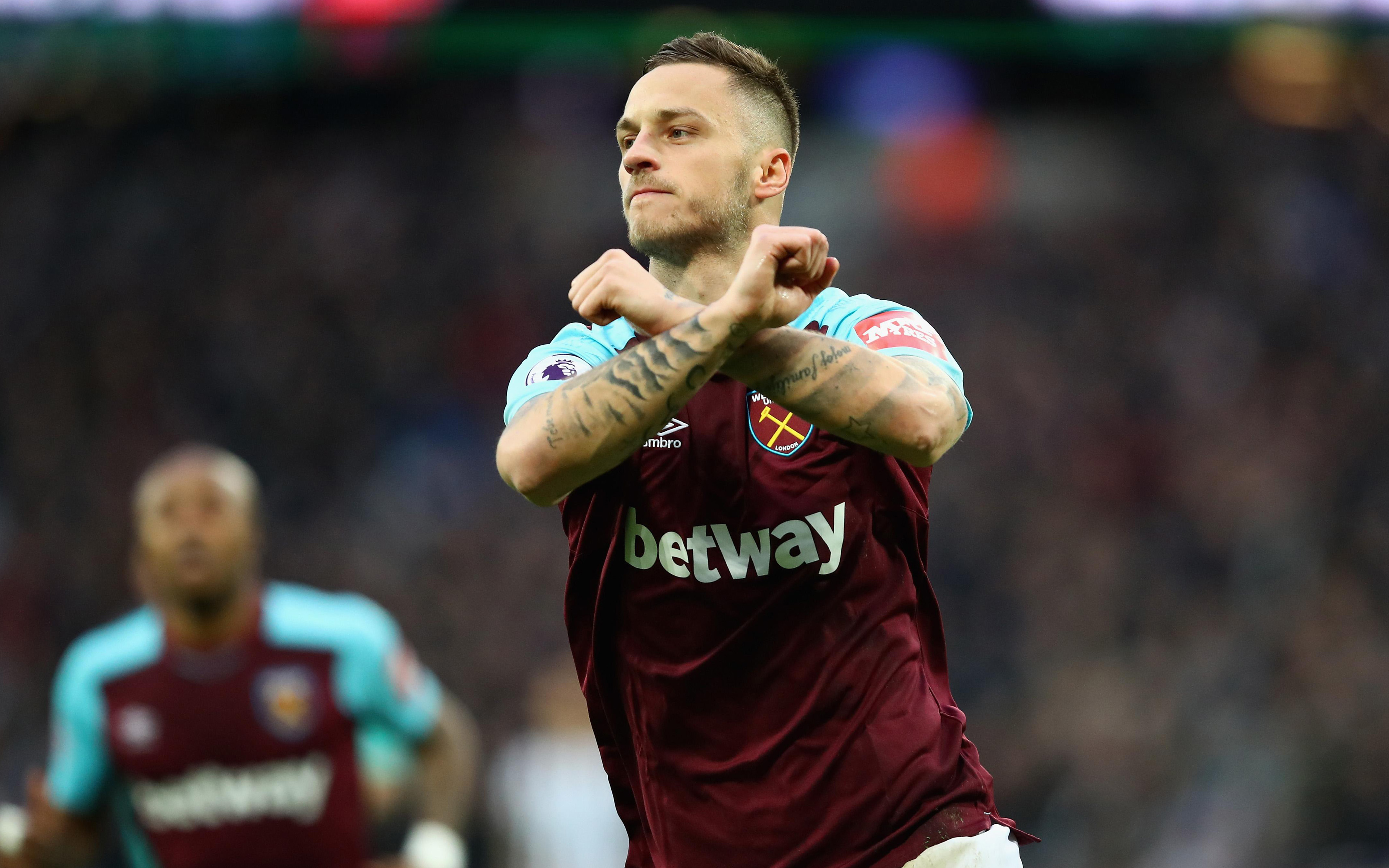 Download wallpaper Marko Arnautovic, 4k, Austrian football player, West Ham United FC, Premier League, England, football for desktop with resolution 3840x2400. High Quality HD picture wallpaper