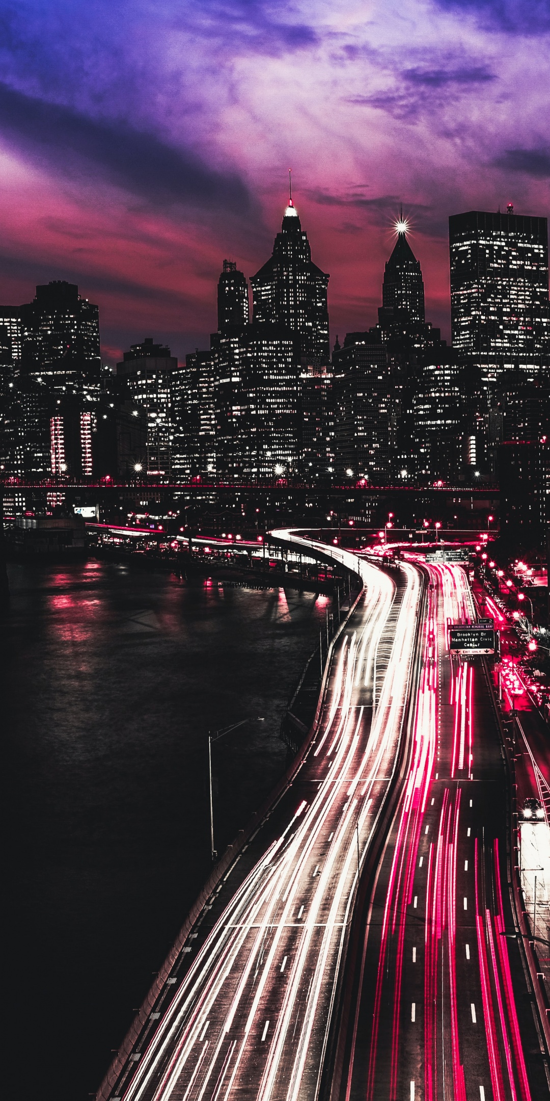 New York City Wallpaper 4K, Manhattan, Traffic lights, Light trails, Night, World