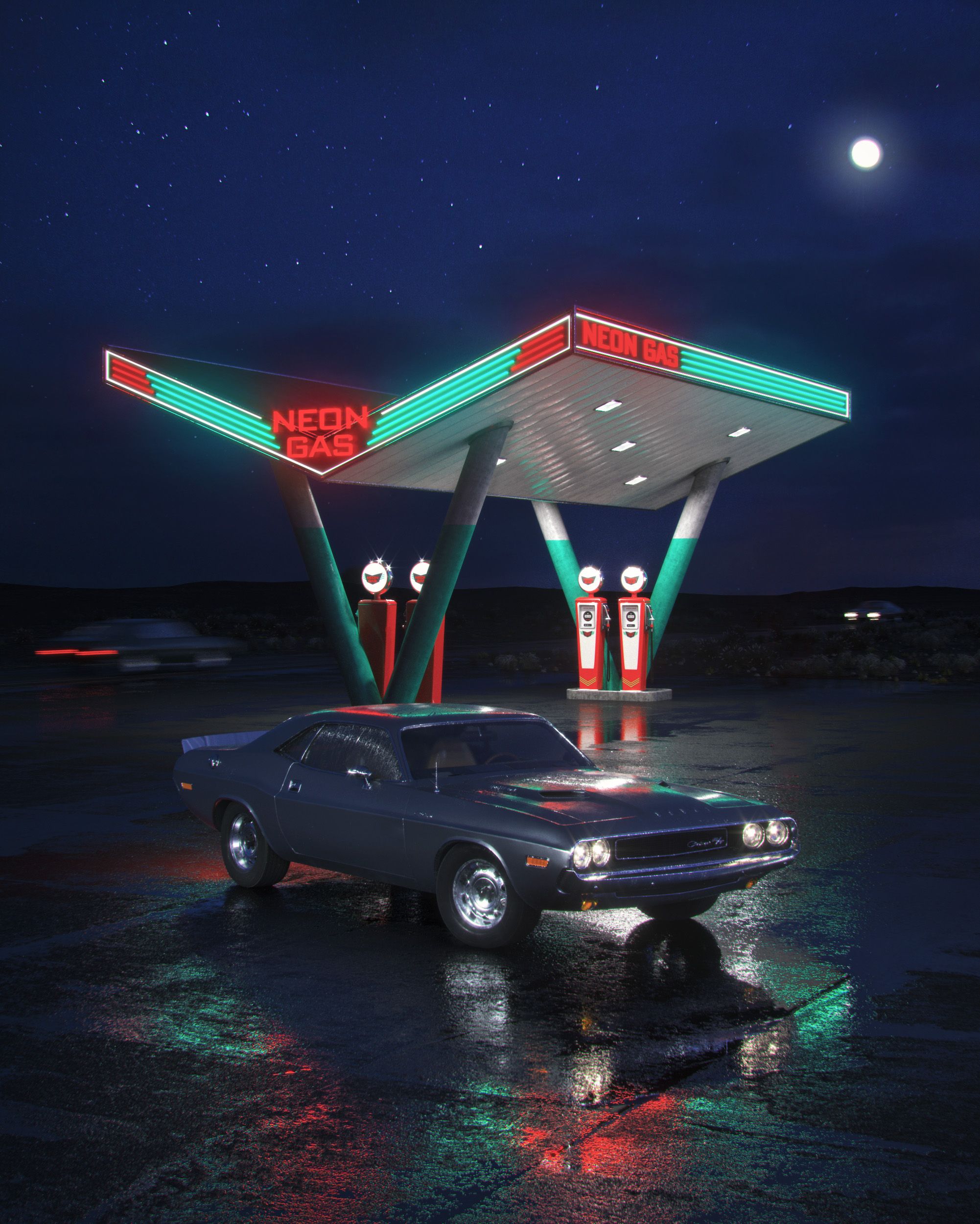 Neon Gas Station by Nikolay. Neon gas, Gas station, Old gas stations