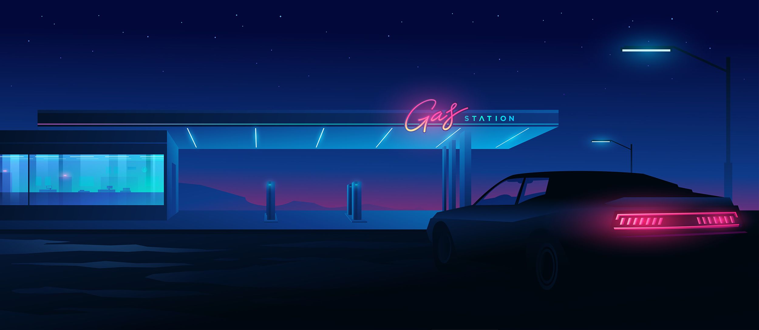 Midnight dream. Gas station, Night landscape, Night aesthetic