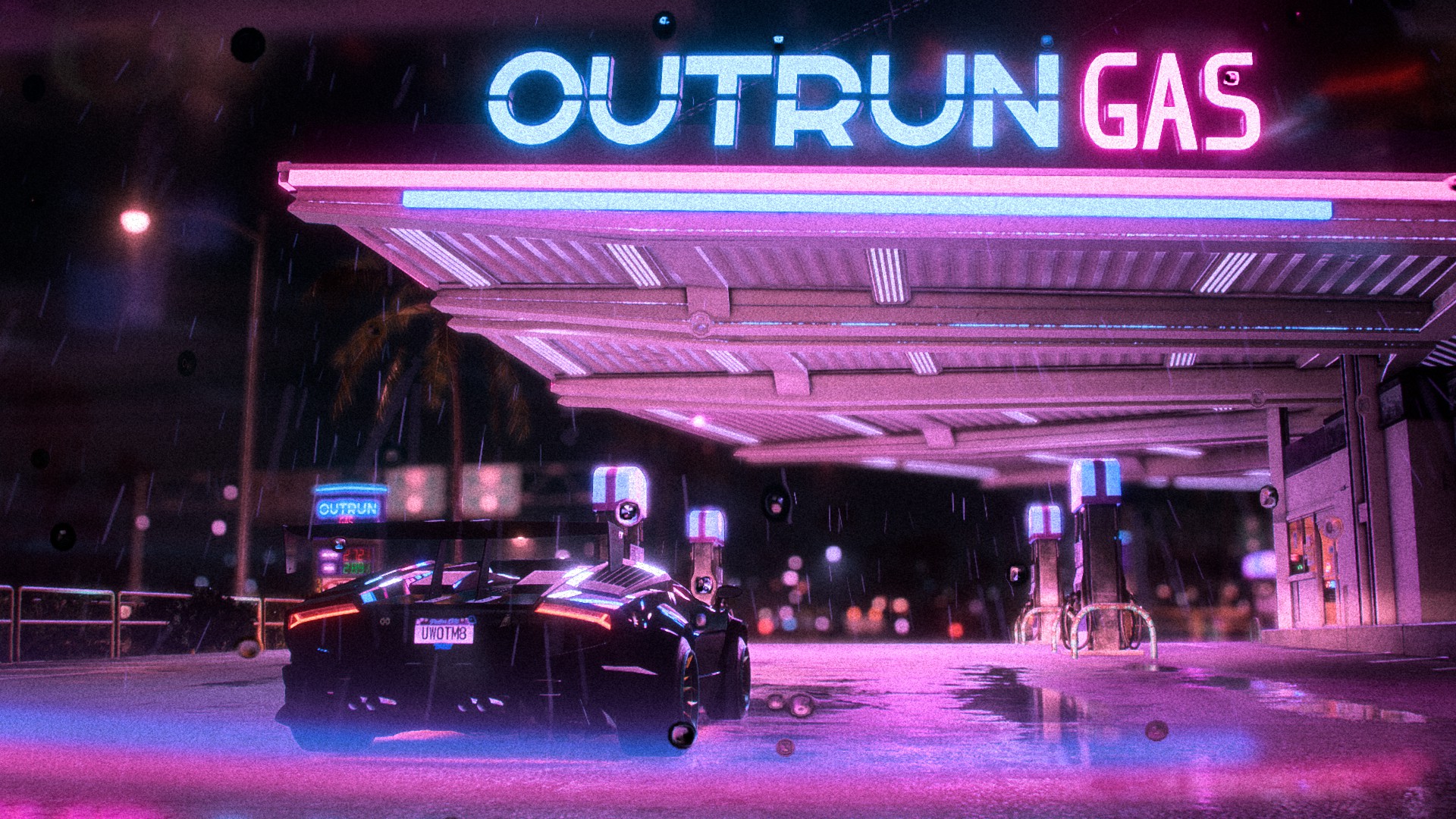 Stopping off to get a drink at my favourite gas station while Synthwave blasts out of the windows.: outrun