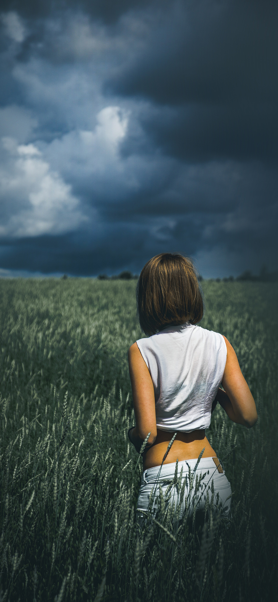 iPhone X wallpaper. girl green field nature