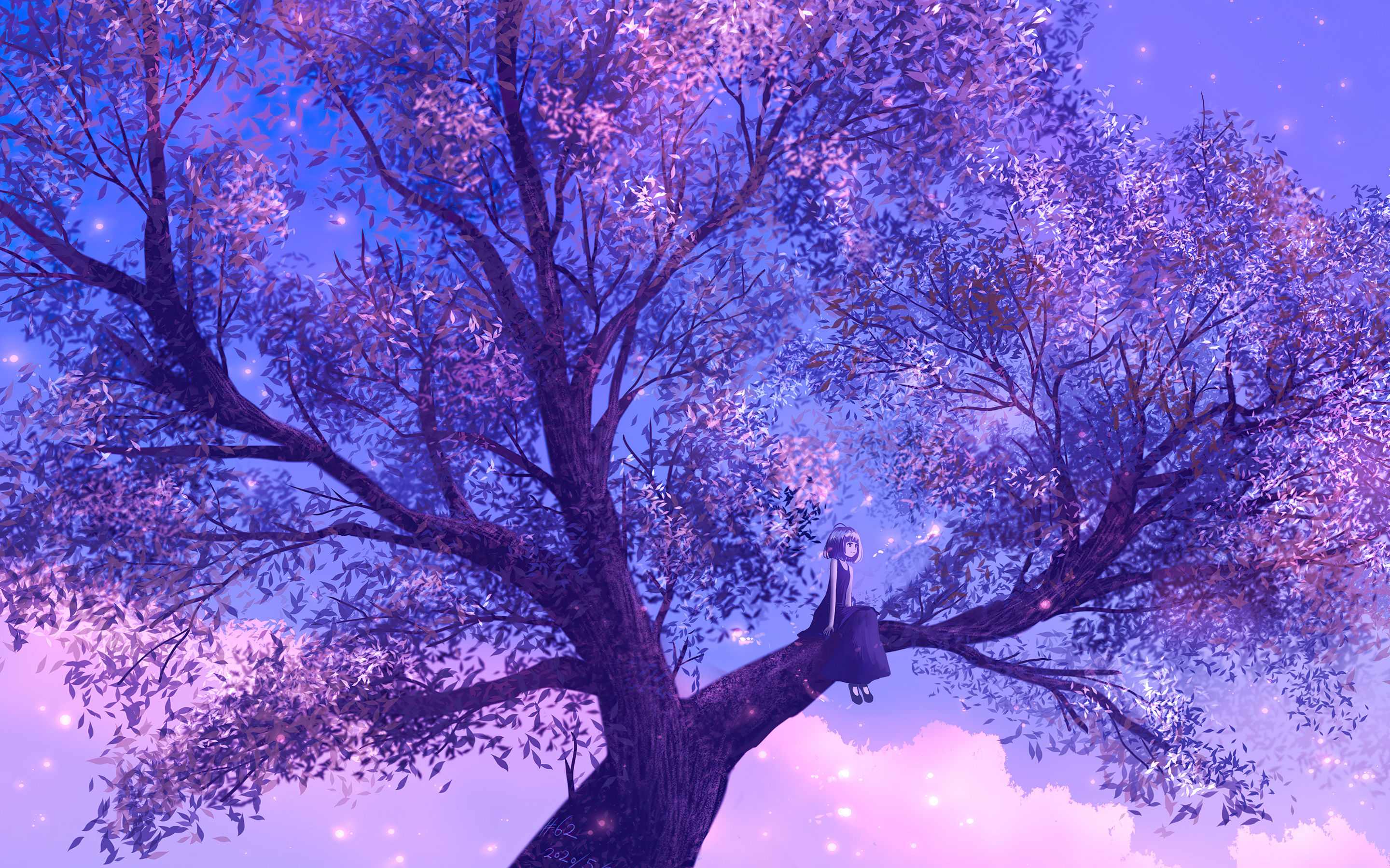 Anime Girl Sitting On Purple Big Tree 4k Macbook Pro Retina HD 4k Wallpaper, Image, Background, Photo and Picture