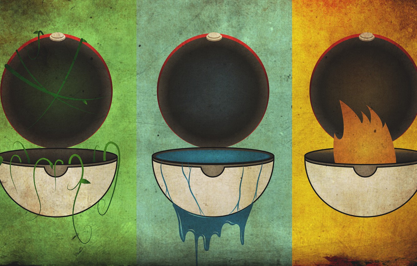 Wallpaper grass, water, strip, fire, flame, elements, fire, pokemon, vines, water, squirtle, pokebol, charmander, charmeleon, bulbasaur, herbal image for desktop, section разное