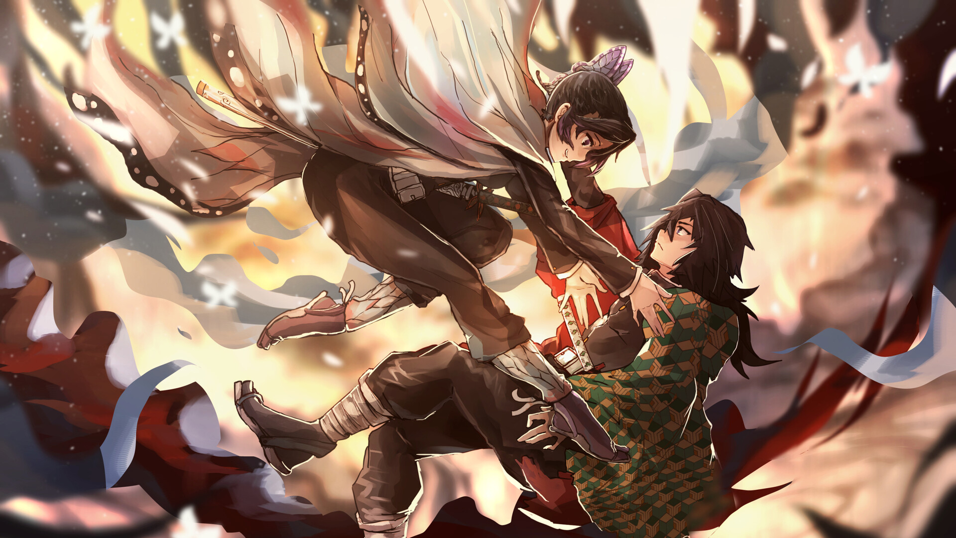 Demon Slayer Shinobu Kochou Giyuu Tomioka HD Anime Wallpaper