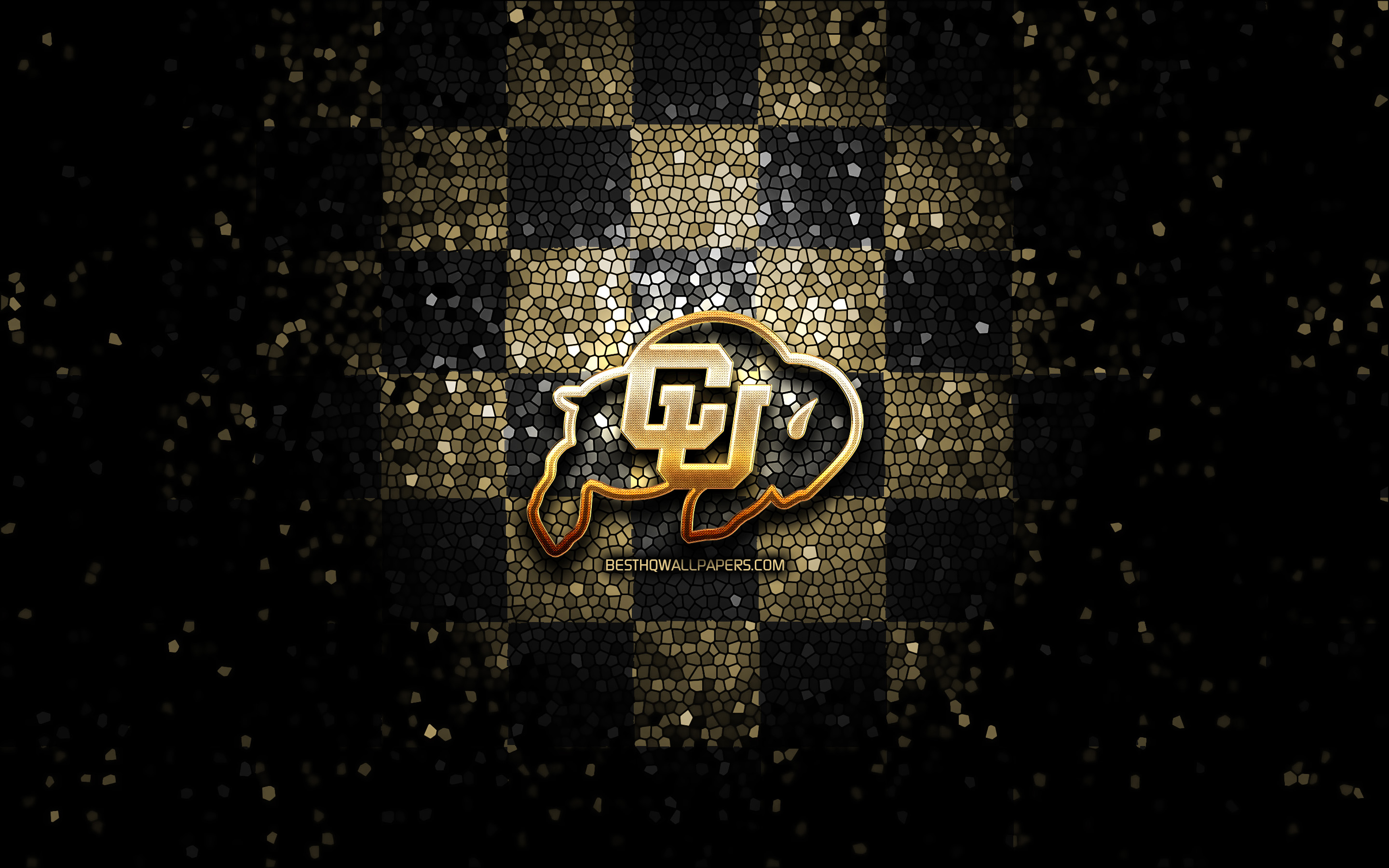 Download wallpaper Colorado Buffaloes, glitter logo, NCAA, brown black checkered background, USA, american football team, Colorado Buffaloes logo, mosaic art, american football, America for desktop with resolution 2880x1800. High Quality HD picture
