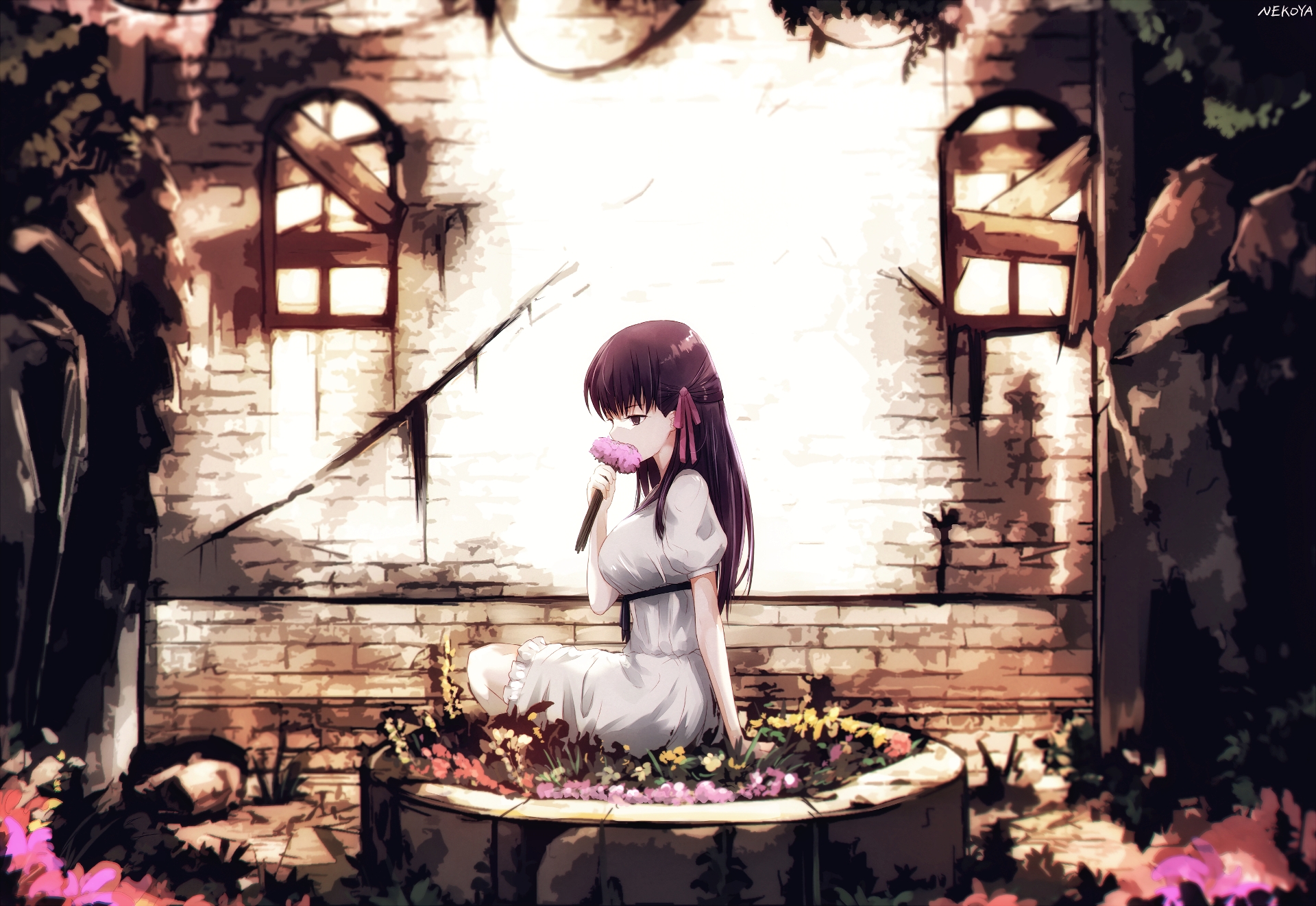 sakura matou, flowers, fate stay night, anime