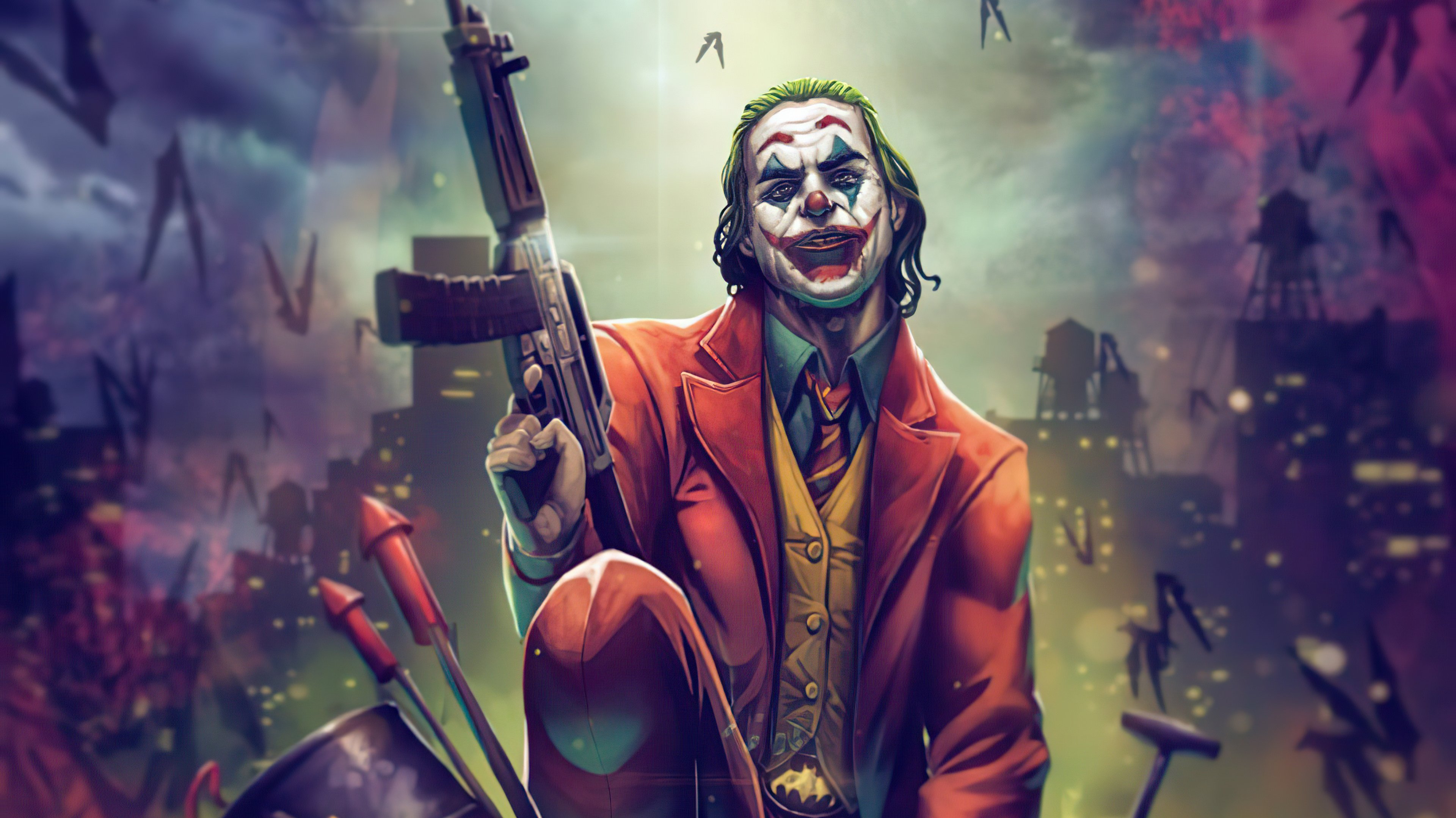 Joker With Gun Up 4k 1366x768 Resolution HD 4k Wallpaper, Image, Background, Photo and Picture