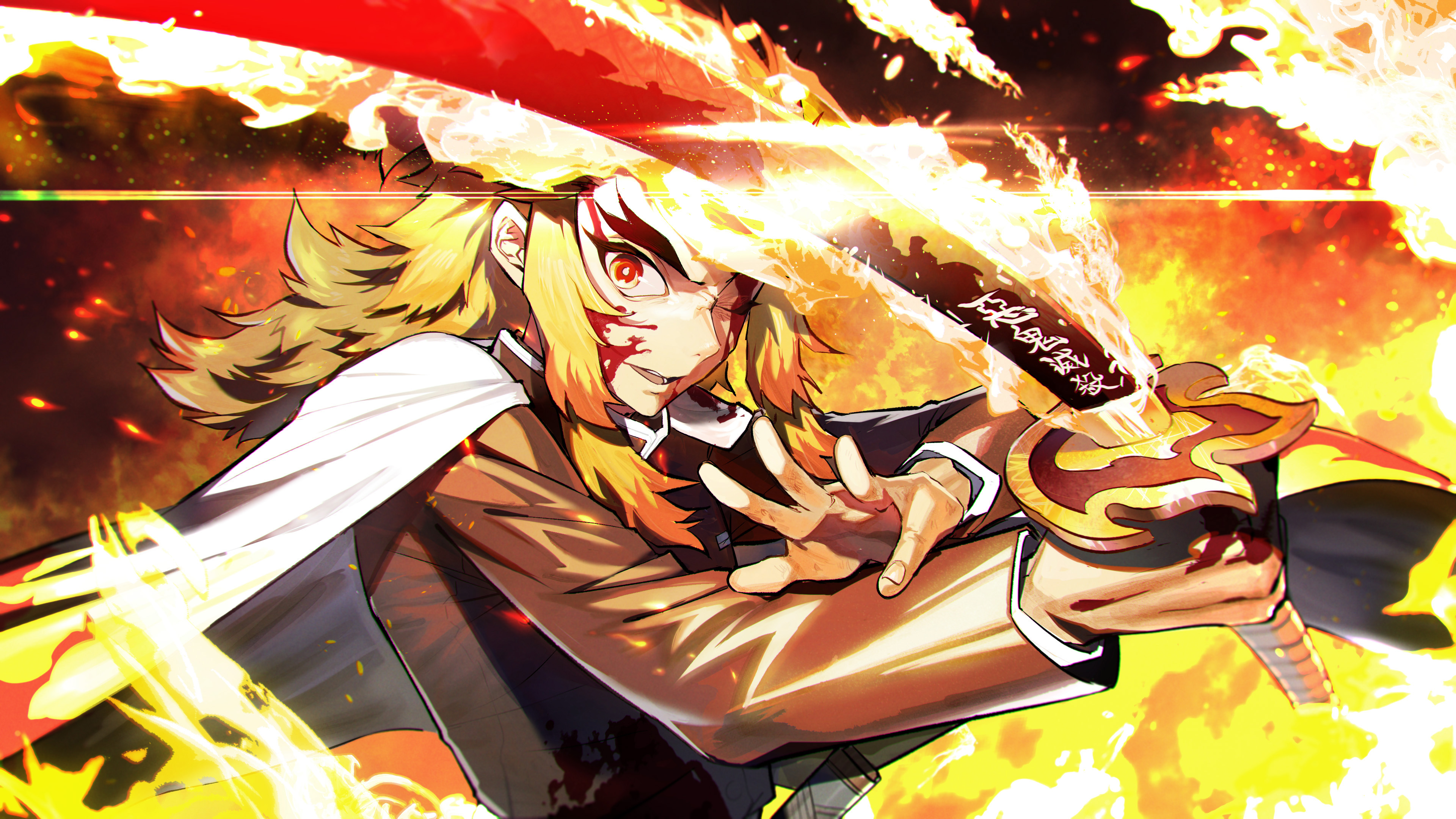 Cool Demon Slayer Kyojuro Rengoku Anime Desktop Wallpaper 4K