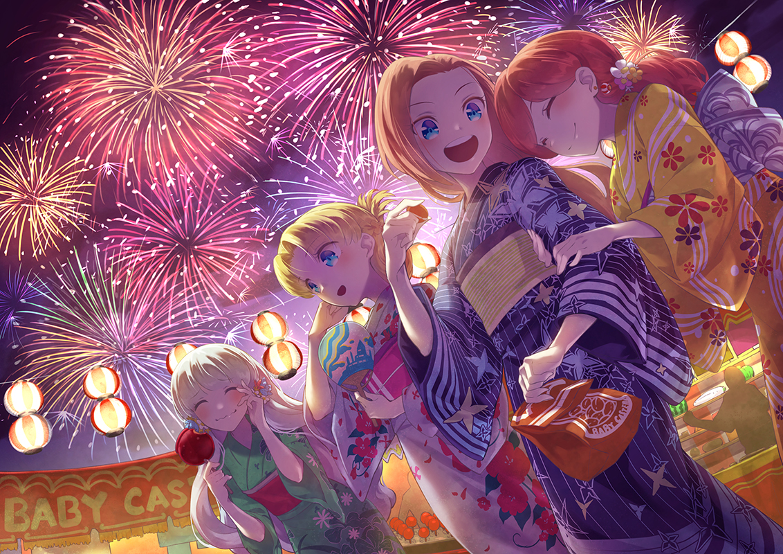 apple blonde hair blue eyes candy dog man cat fan festival fireworks food fruit group japanese clothes katarina claes long hair maria campbell mary hunt orange hair otome game no hametsu flag