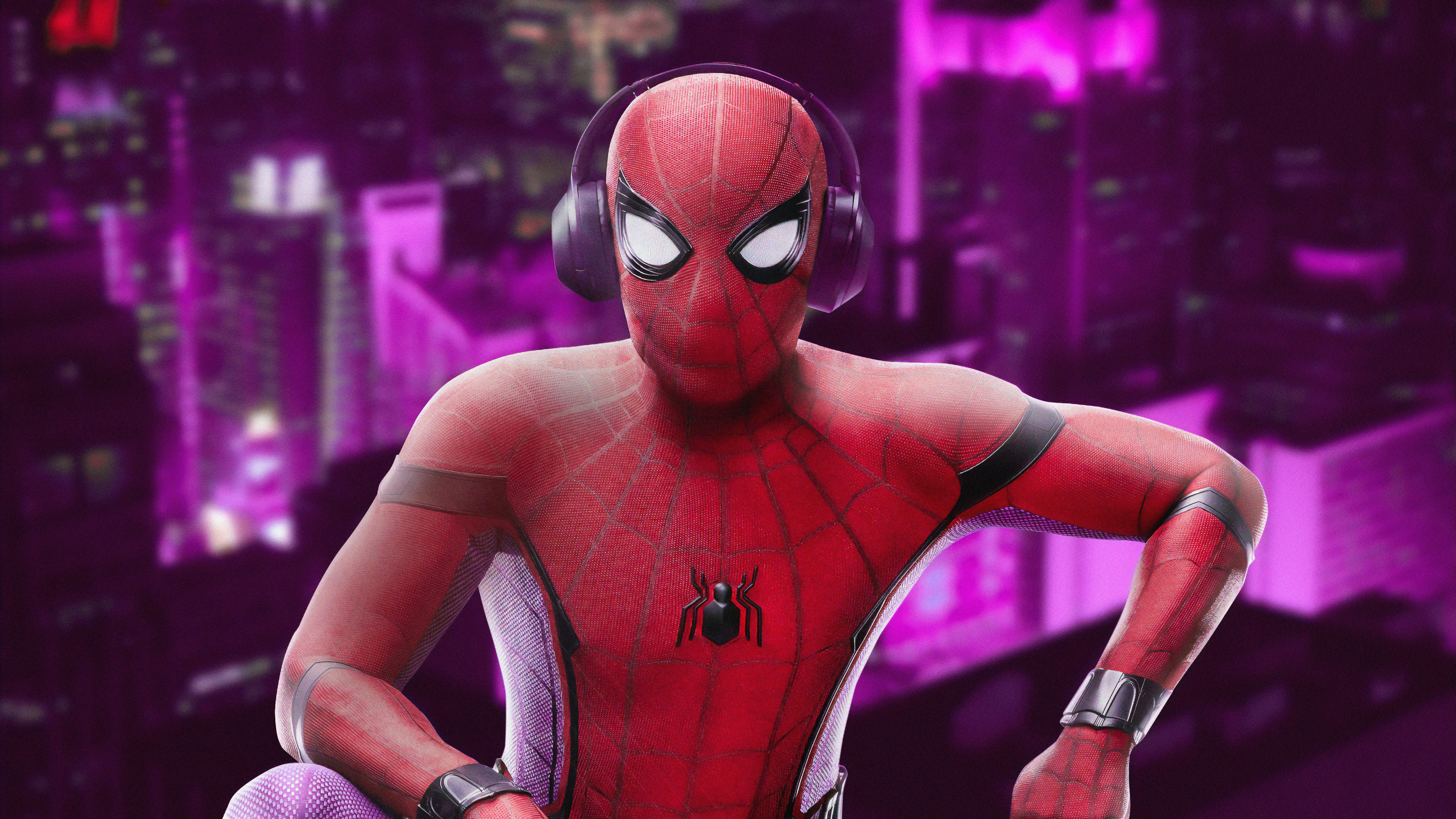 Wallpaper 4k Spiderman Listening Music Wallpaper