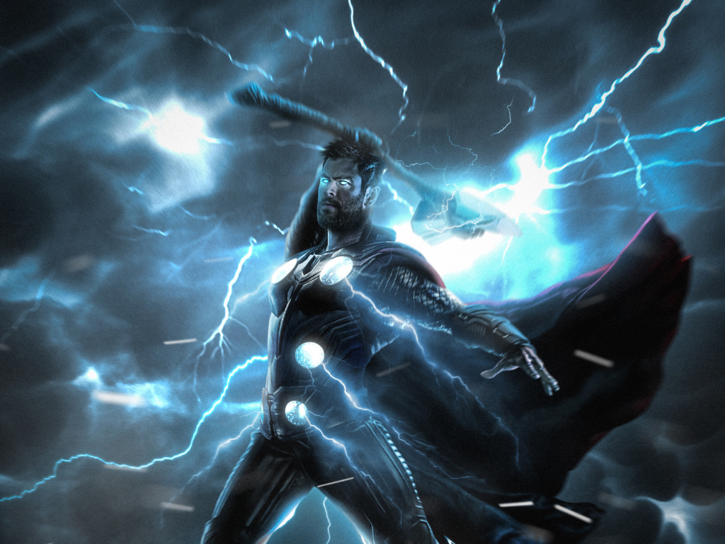 Desktop wallpaper thor, lightning strike, superhero, HD image, picture, background, 24e659