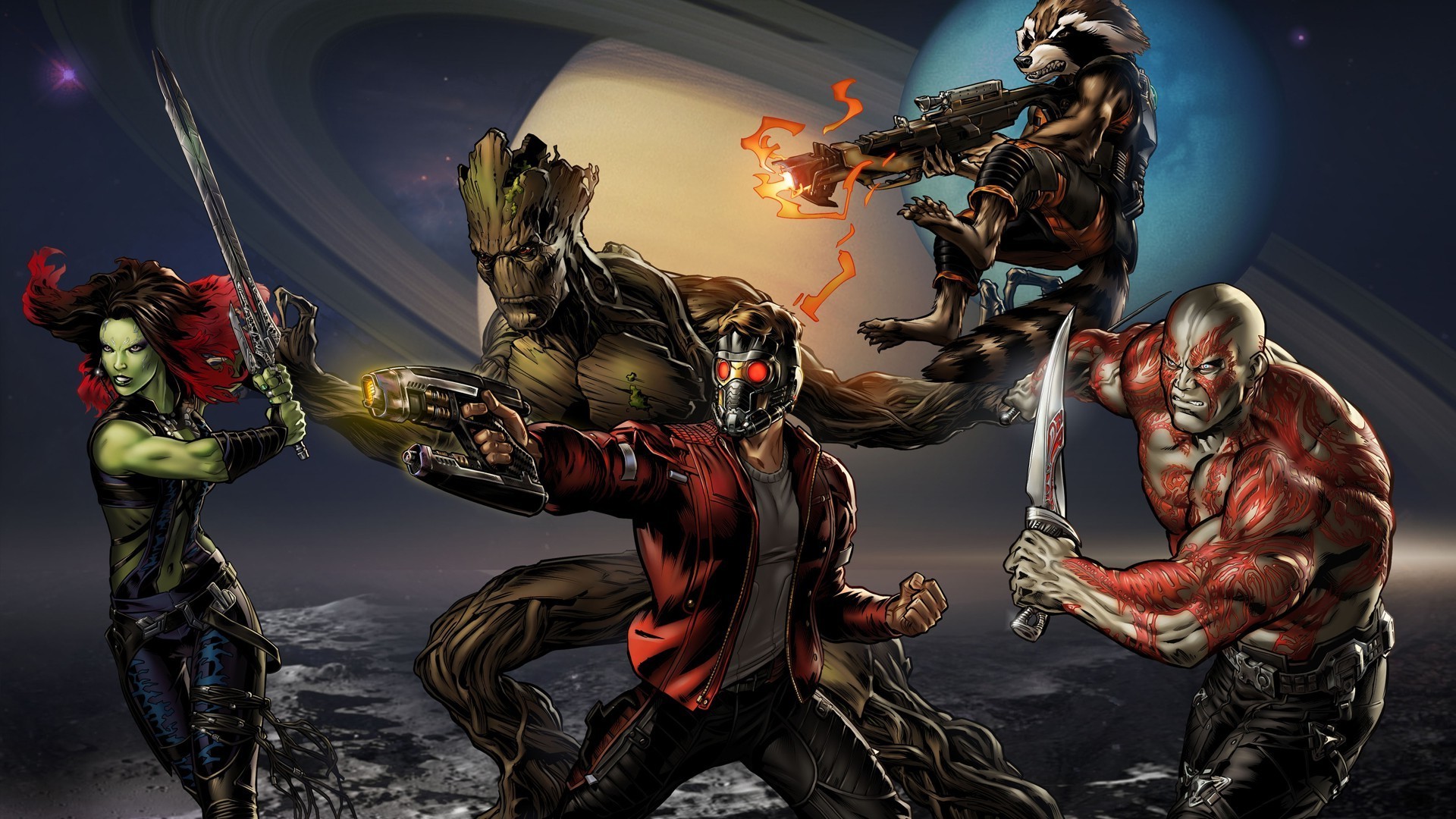 Guardians Of The Galaxy, Star Lord, Gamora, Rocket Raccoon, Groot, Drax The Destroyer Wallpaper HD / Desktop and Mobile Background