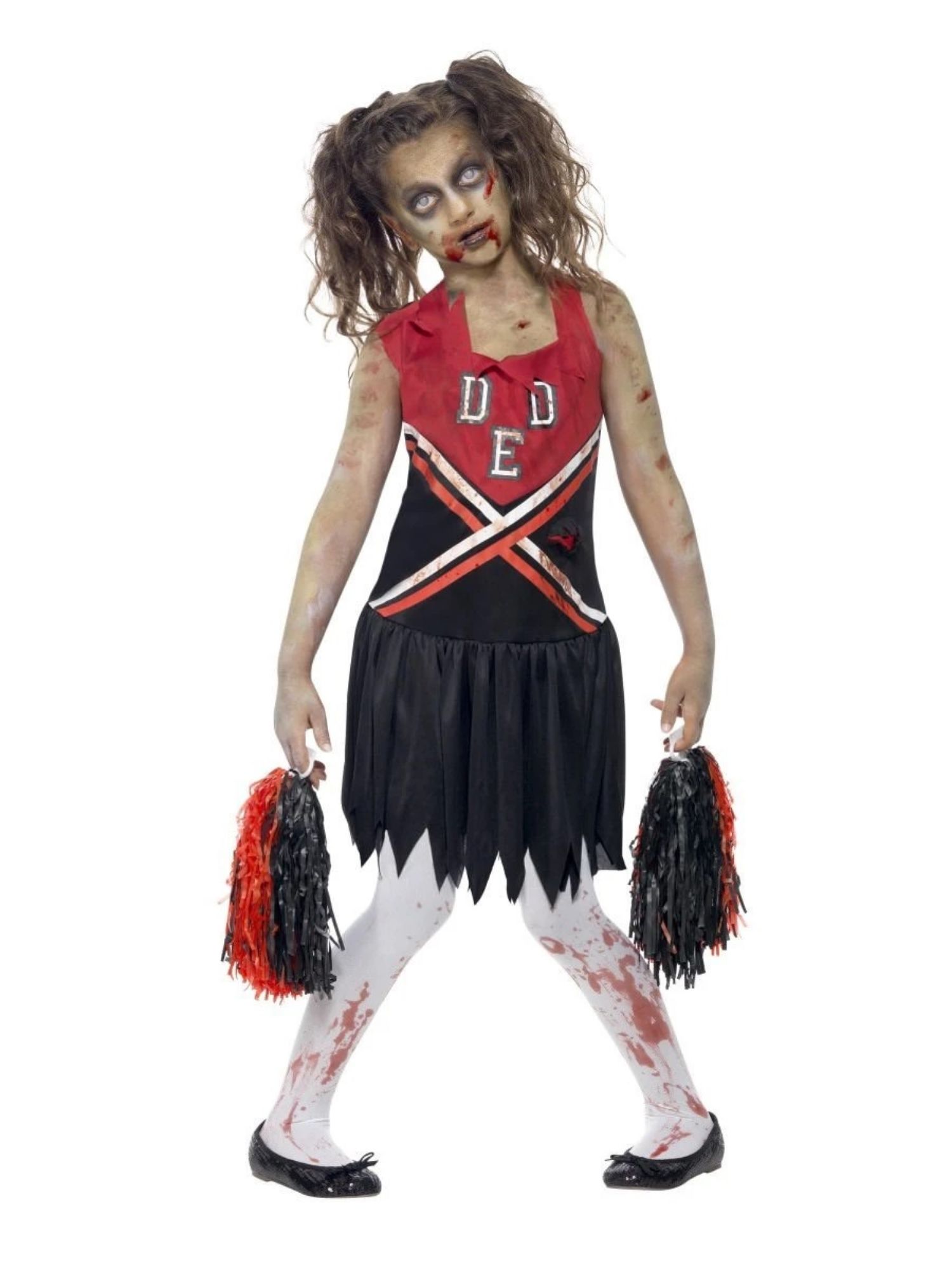 Red and Black Zombie Cheerleader Girl Child Halloween Costume