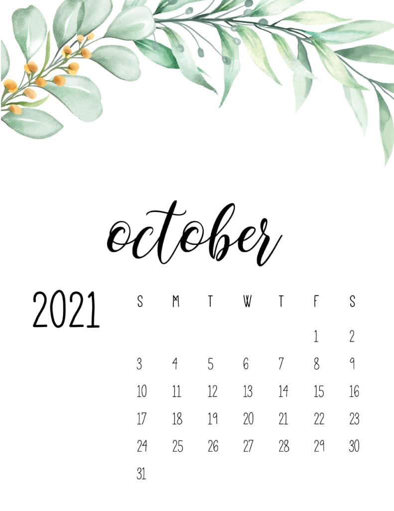 Free Printable October 2021 Calendars
