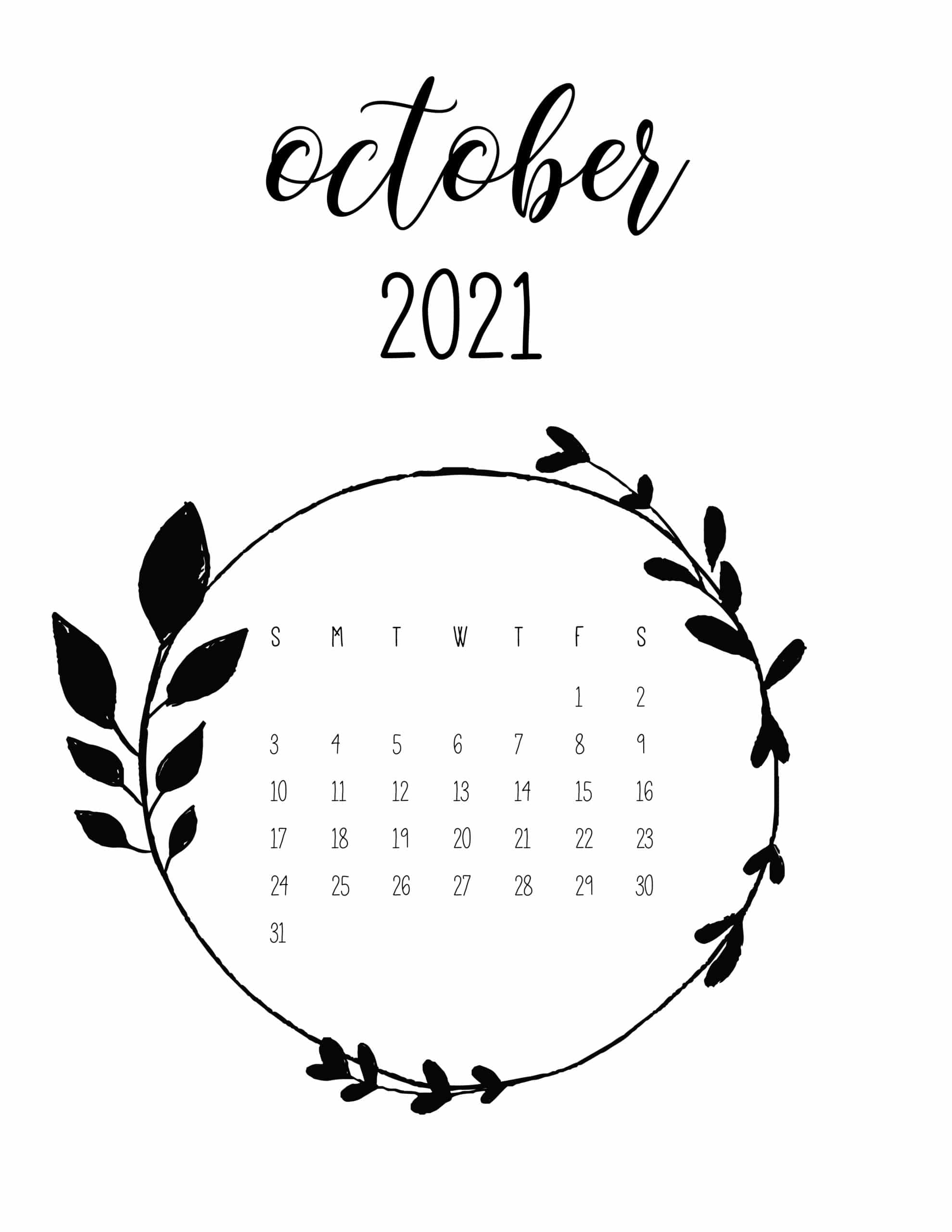 Free Printable October 2021 Calendars