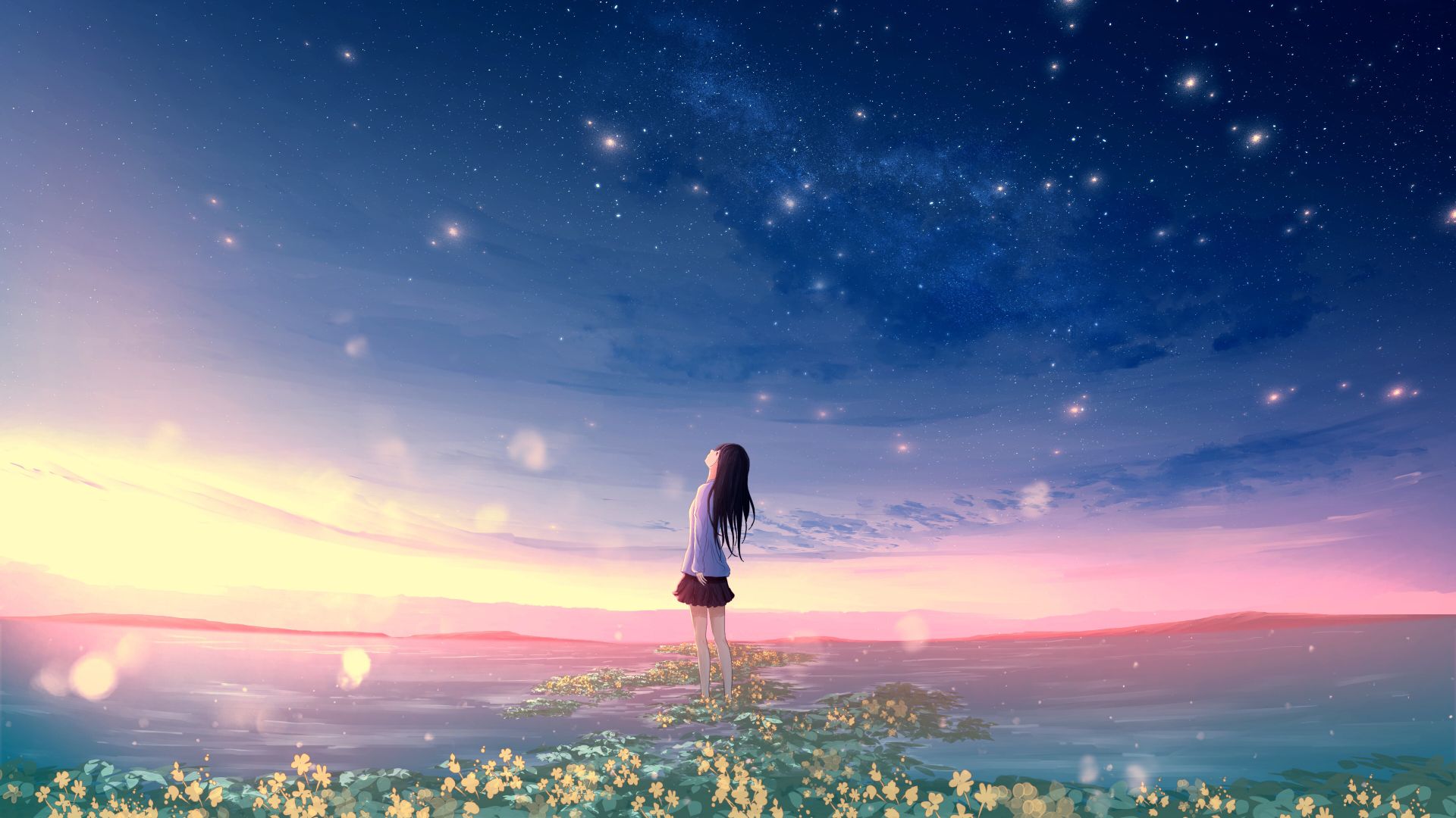 Desktop wallpaper original, sunset, landscape, anime girl, HD image, picture, background, a53c3f