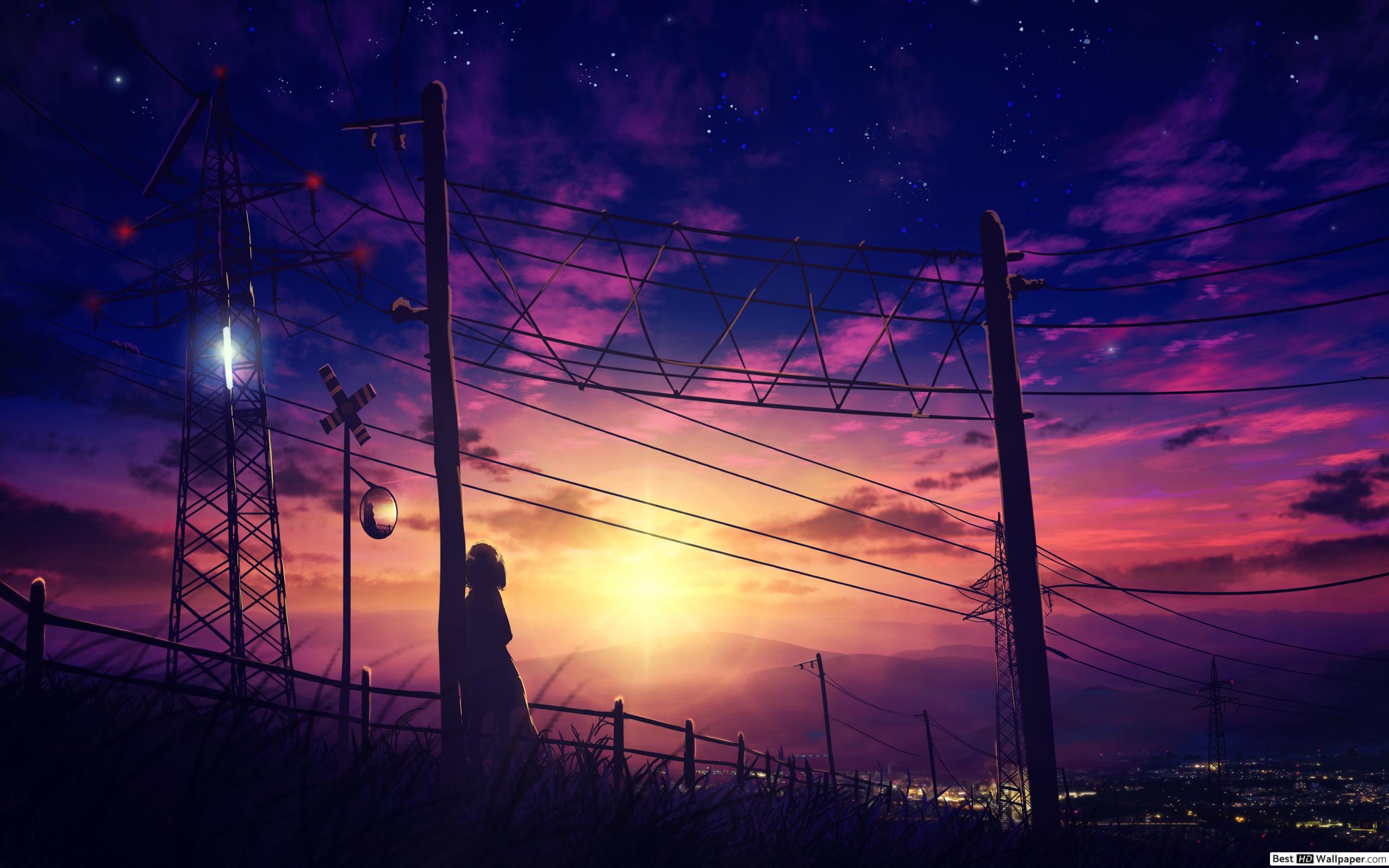 Sunset Anime Scenery HD wallpaper download