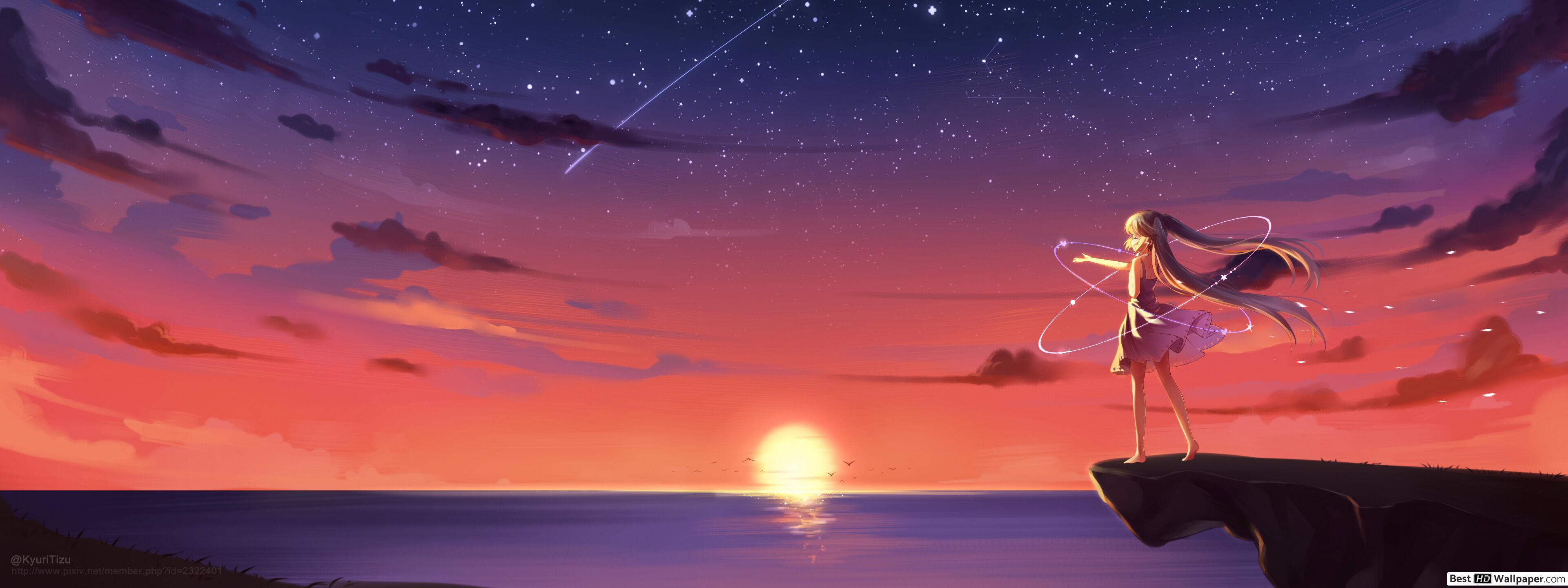 Anime sunset art HD wallpaper download