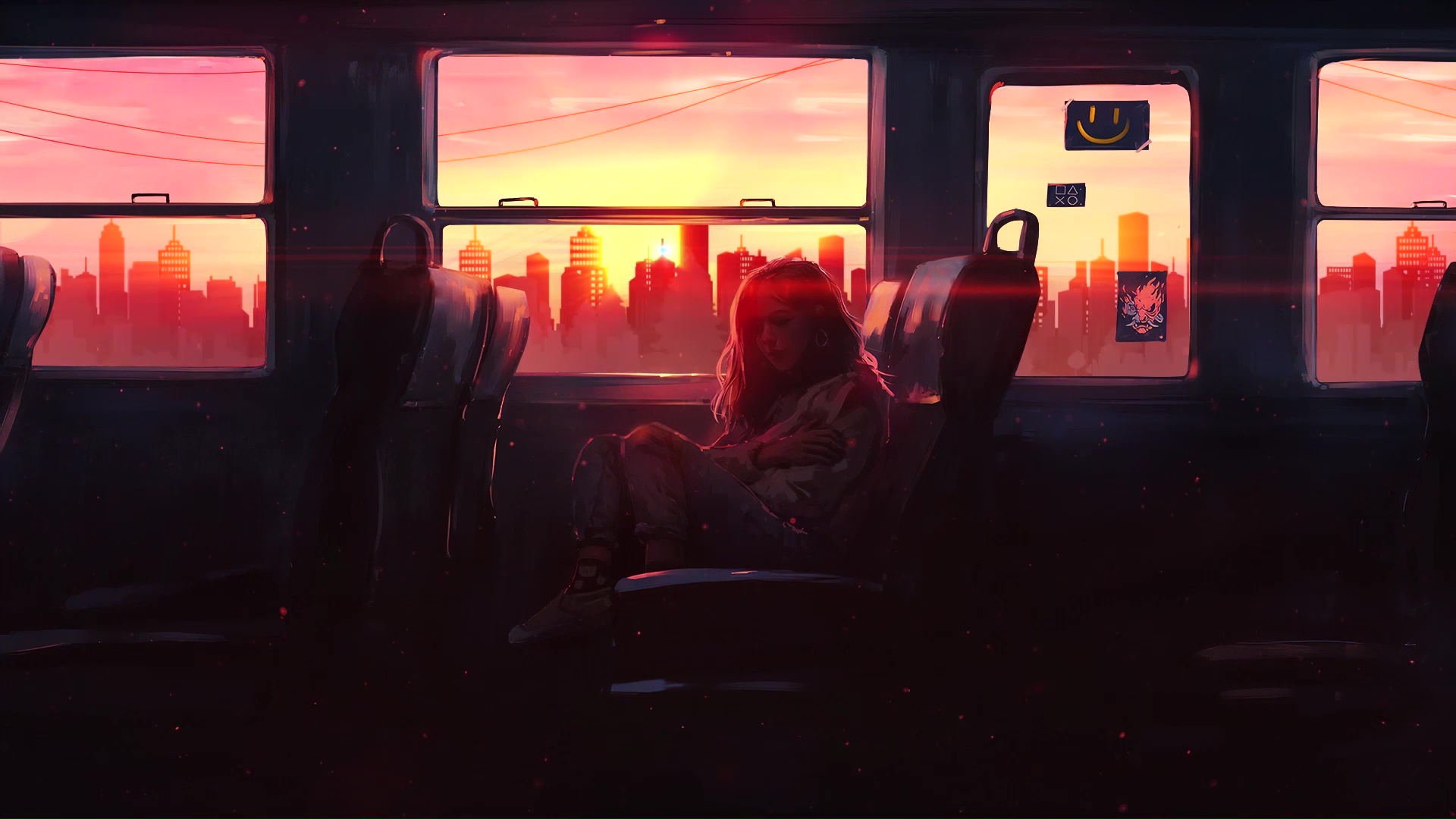Anime Girl & Boy on Train while sunset Live Wallpaper