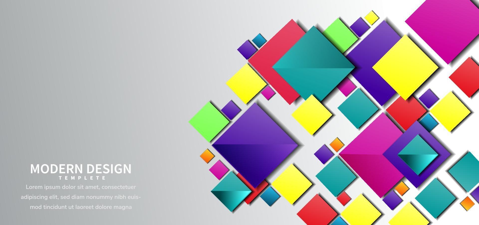 Abstract squares overlapping colorful design on grey background