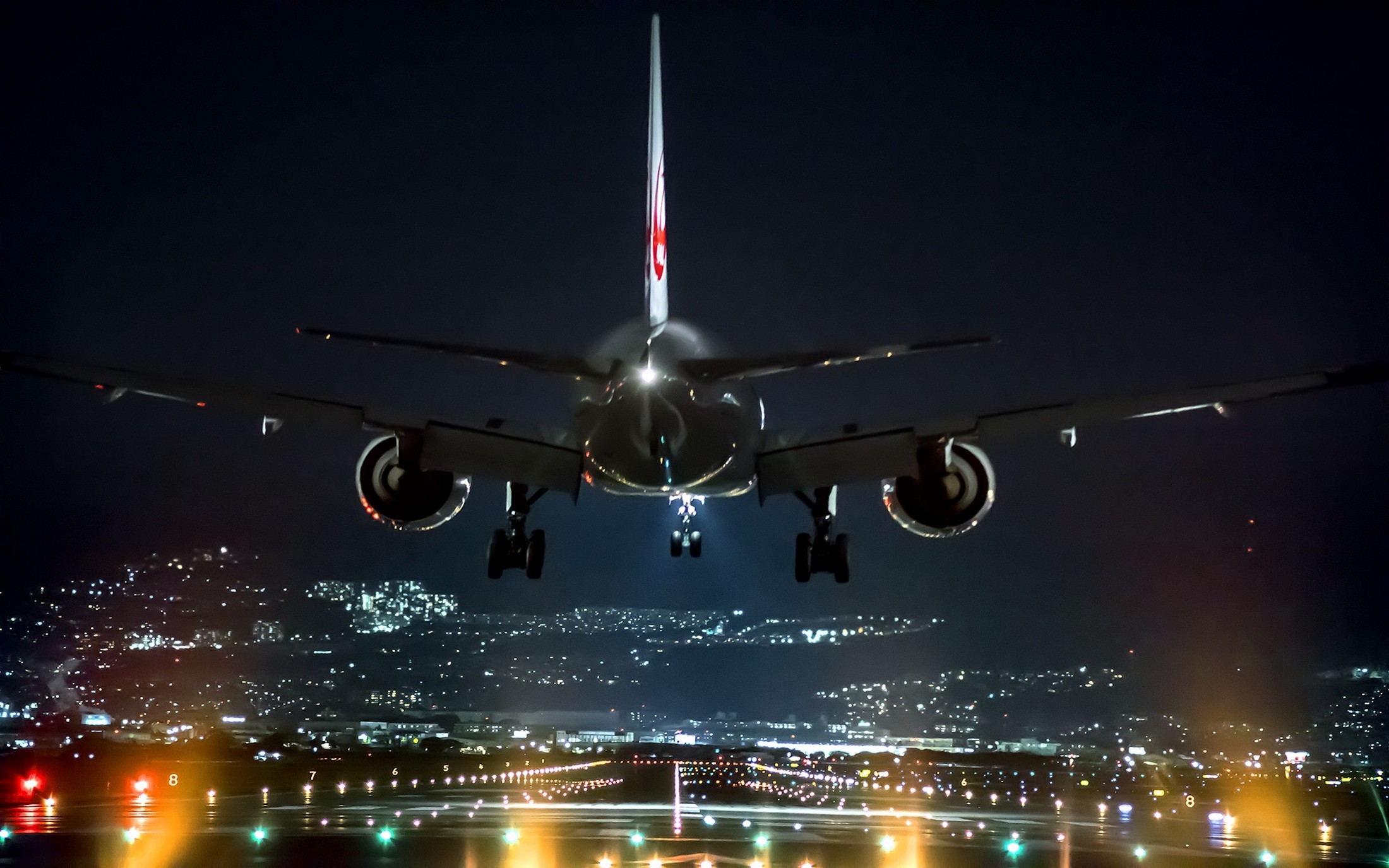 #airplane, #landing, #airport, #Japan, #lights, #landscape, #night, #cityscape, #Osaka, #technology, wallpaper. Mocah HD Wallpaper