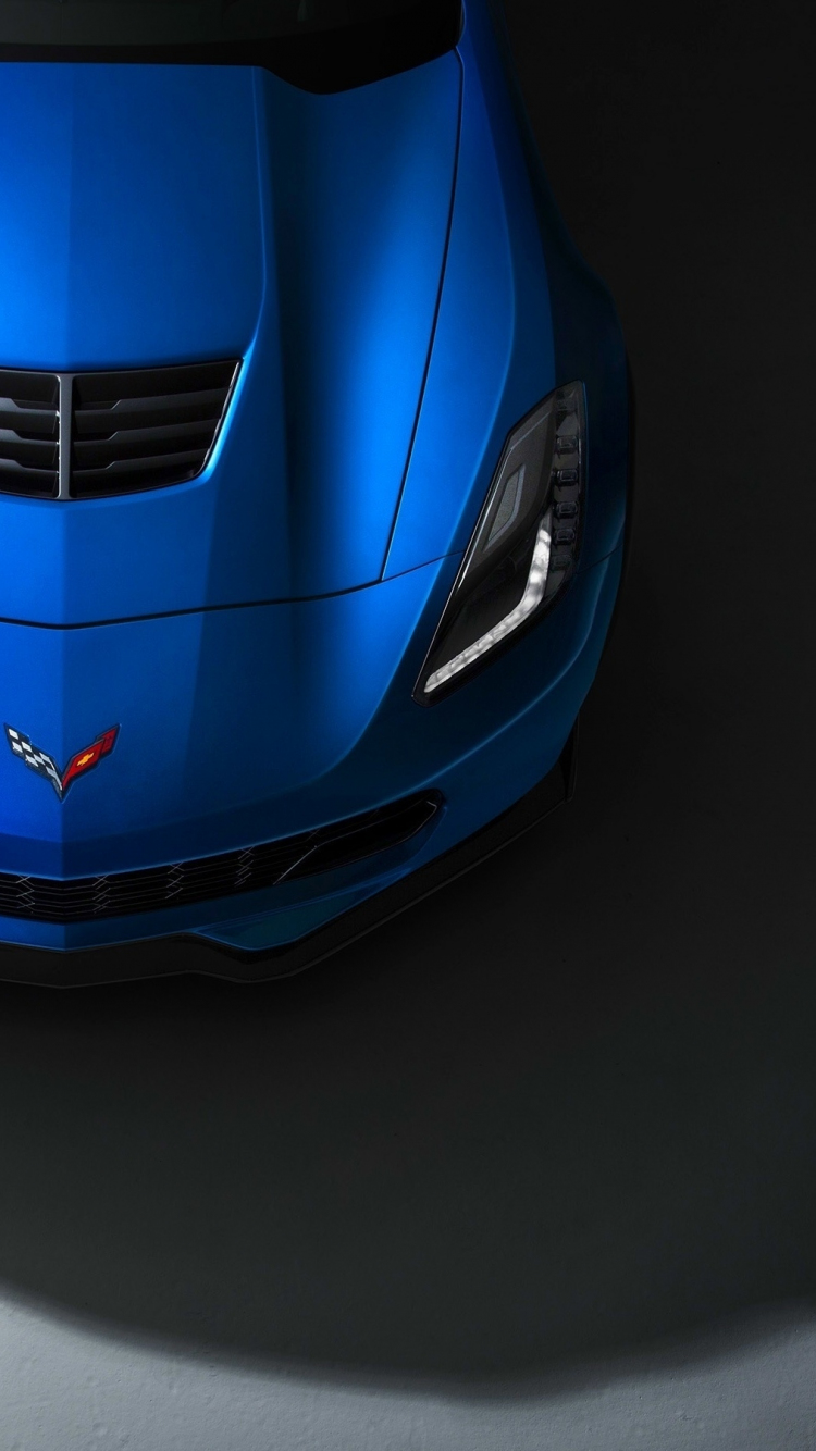 Download wallpaper 750x1334 bonnet, blue car, chevrolet corvette, iphone 7, iphone 8, 750x1334 HD background, 23904