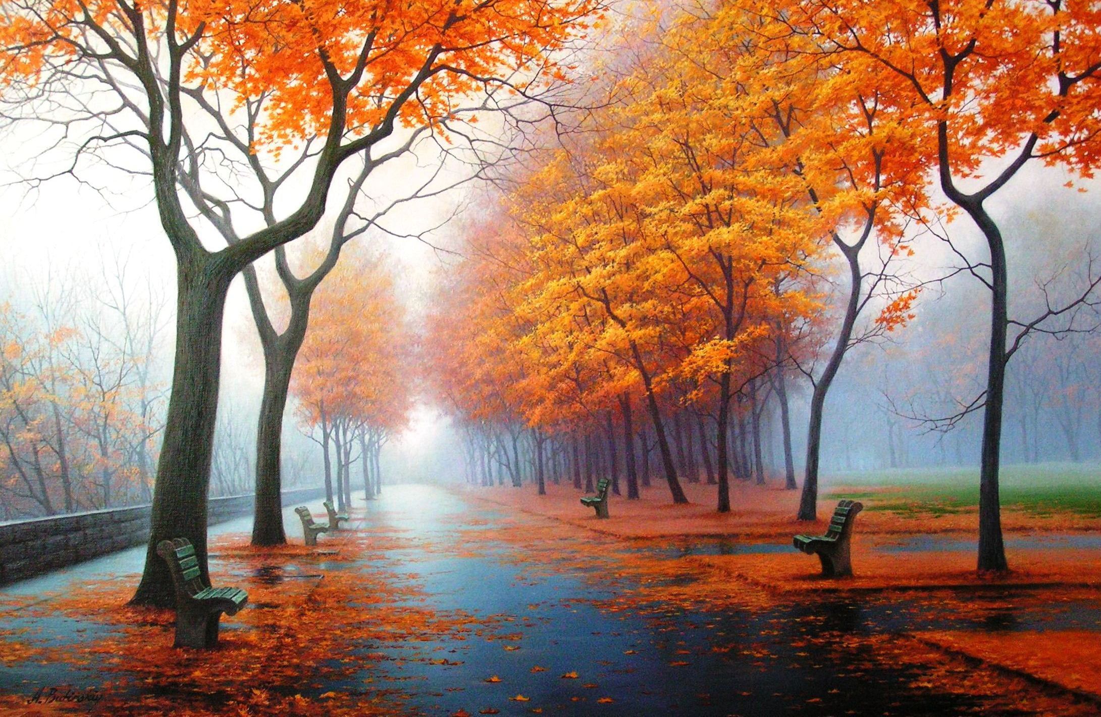 orange leafed trees painting #autumn #nature #Park #figure #picture #art #drawings #picture. Fall wallpaper, Beautiful wallpaper hd, Desktop wallpaper fall