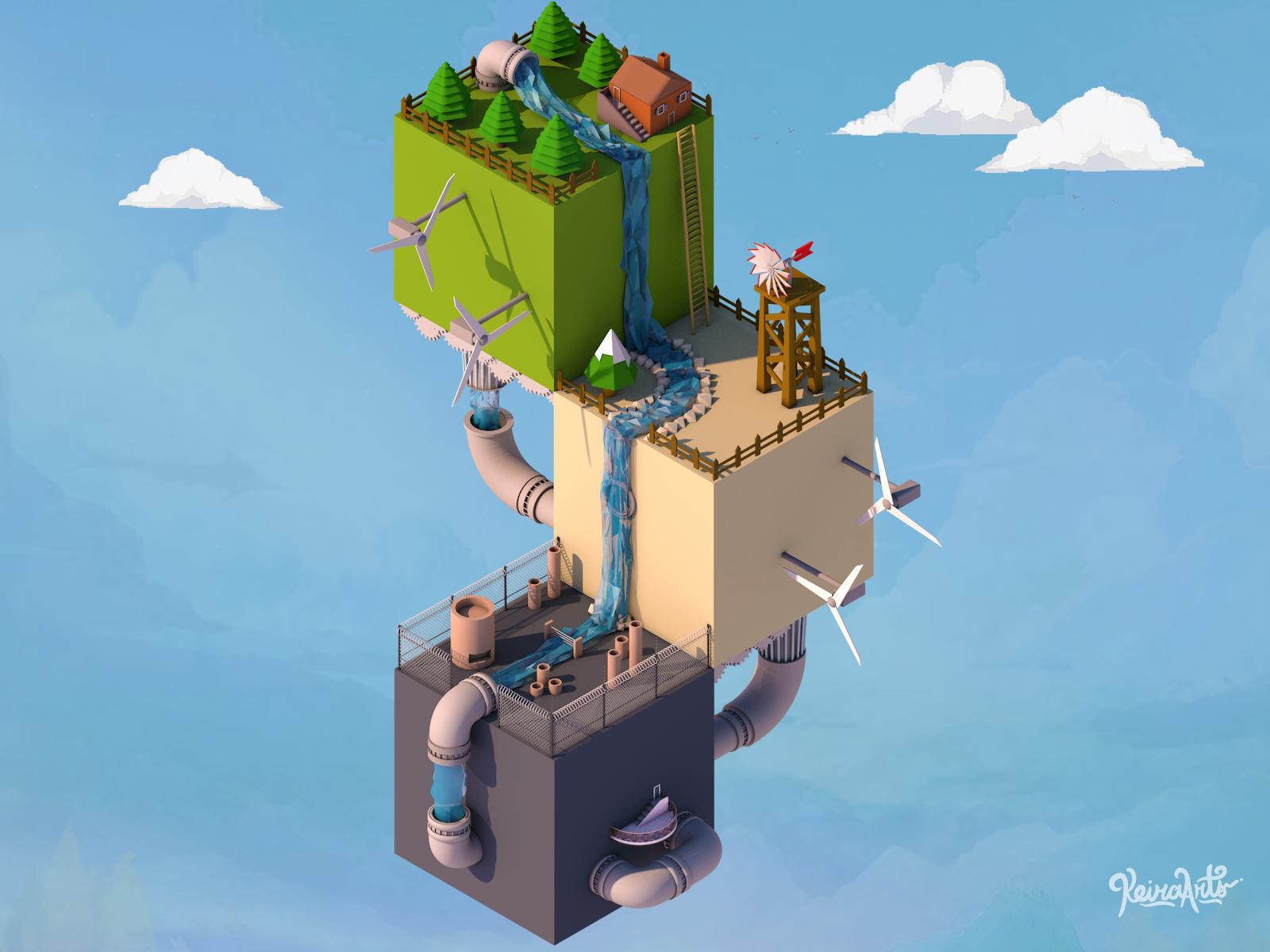 Isometric Low Poly World + wallpaper!