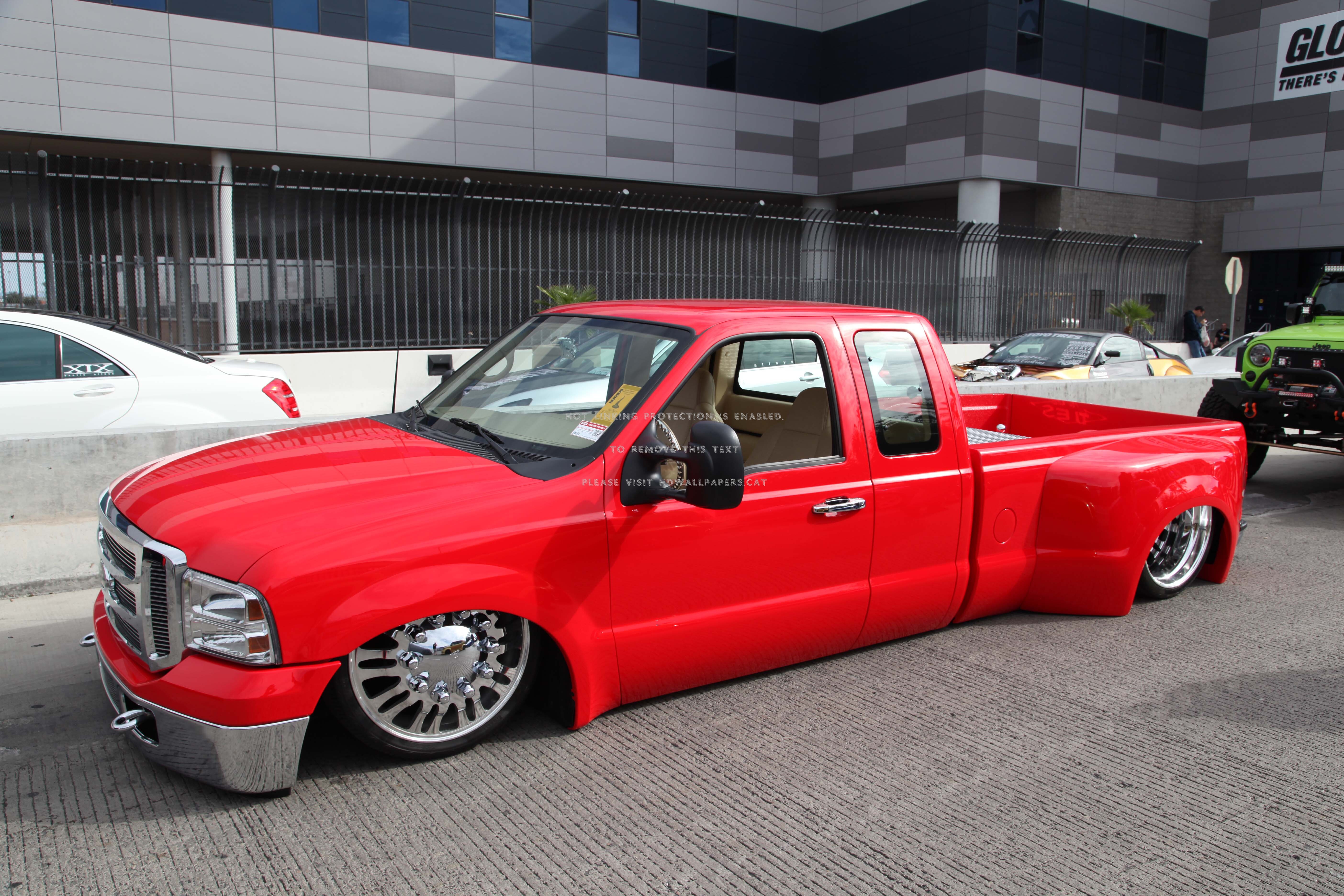 Ford F 350 Slammed Red Dually Truck Cars