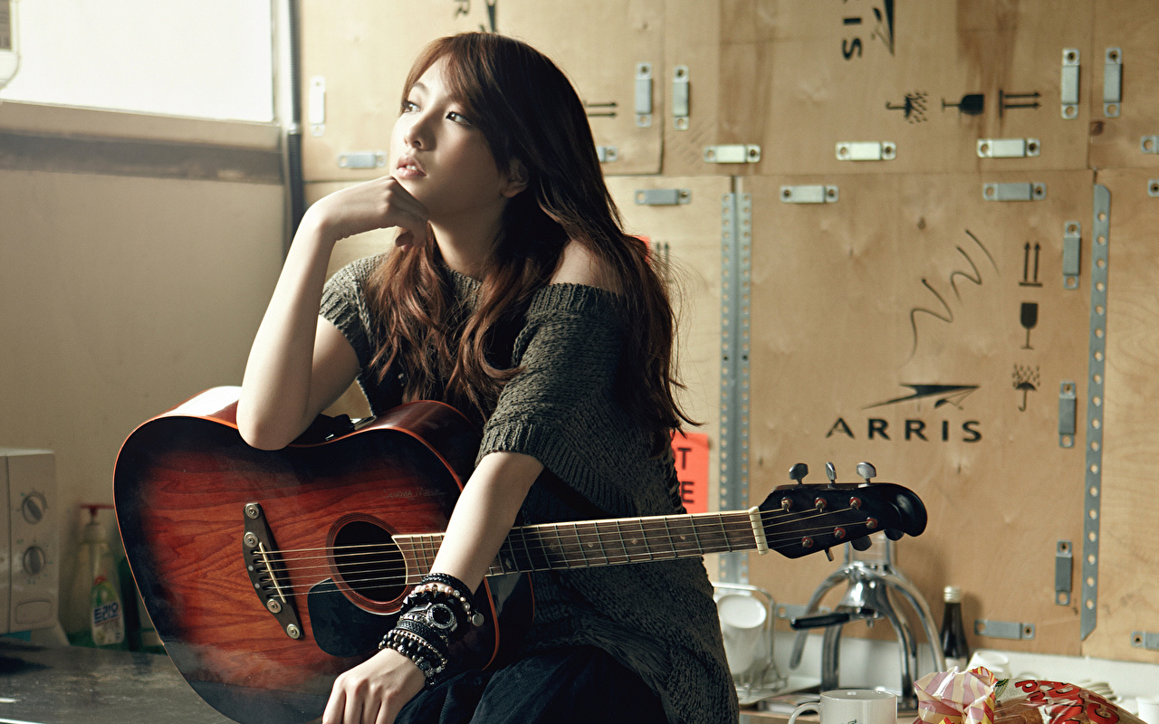 image Brown Haired Guitar Kara K Pop Music Female Asian Celebrities