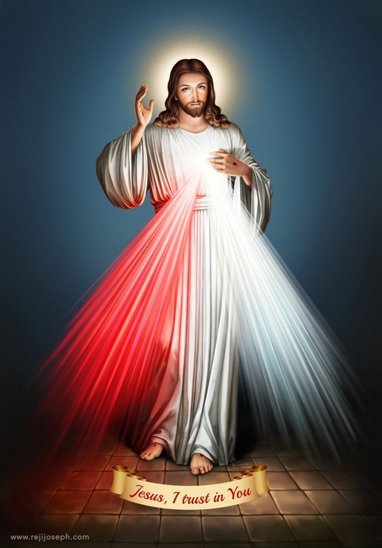 TOTAL HOME: Hot 3D Huge Mural The Sacred Heart of Jesus Mercy Light Portrait Background for TV Sofa and The Bedroom Living Room Decorative Wallpaper (A3 Size 12 in x 18 inch)