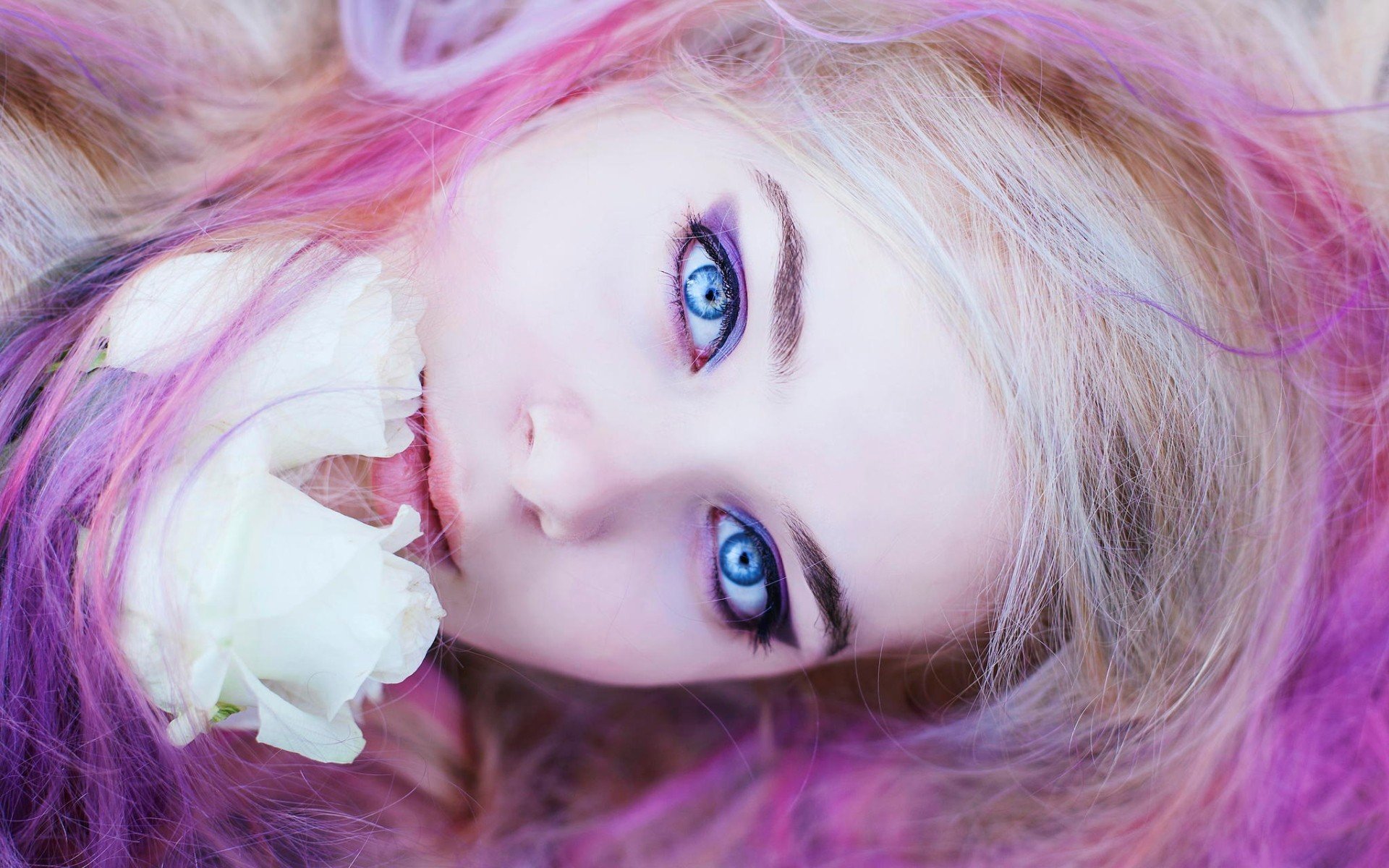 women, Blue eyes, Face, Pink hair, Closeup HD Wallpaper / Desktop and Mobile Image & Photo