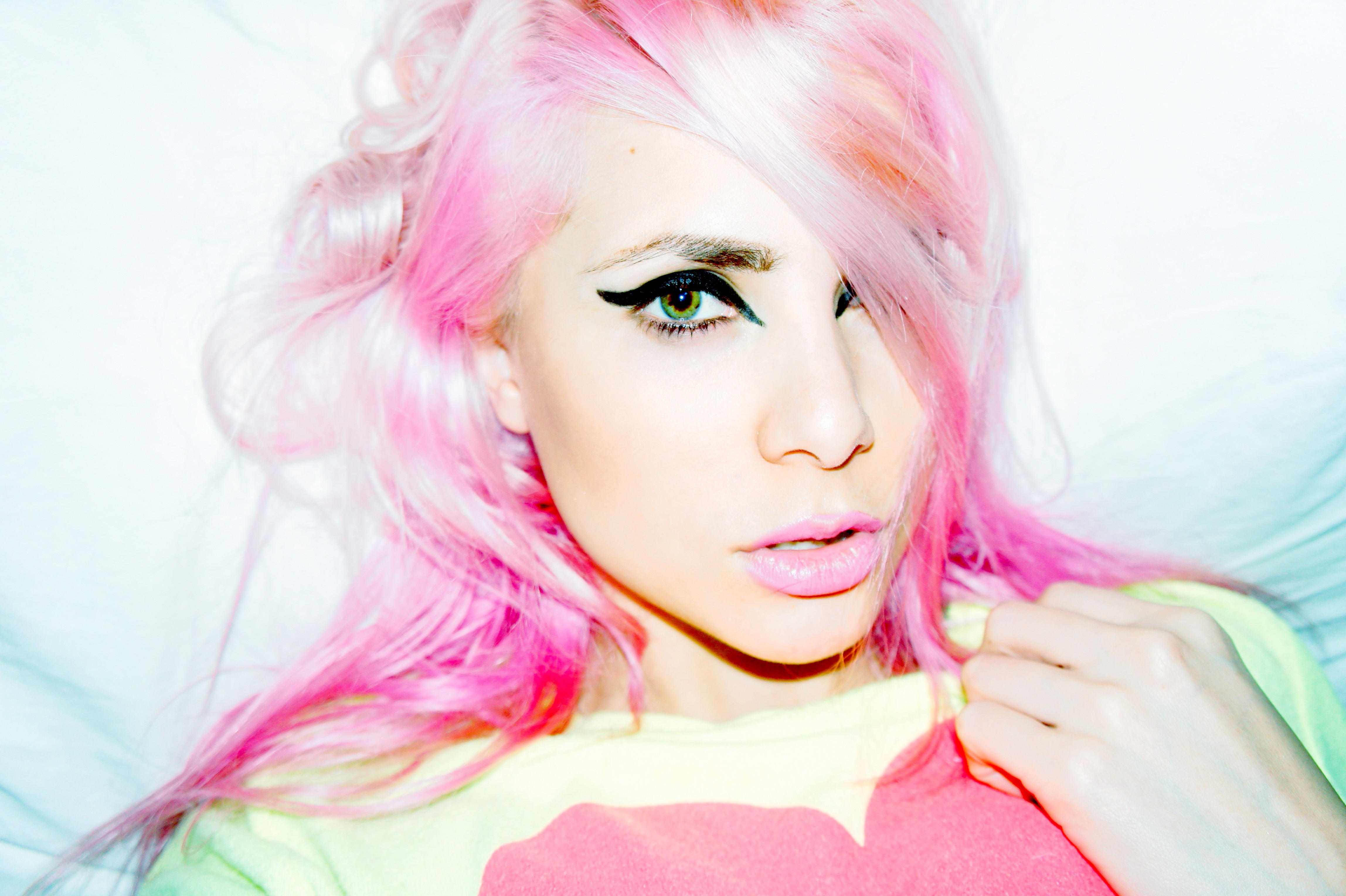 blue eyes pink hair women wallpaper