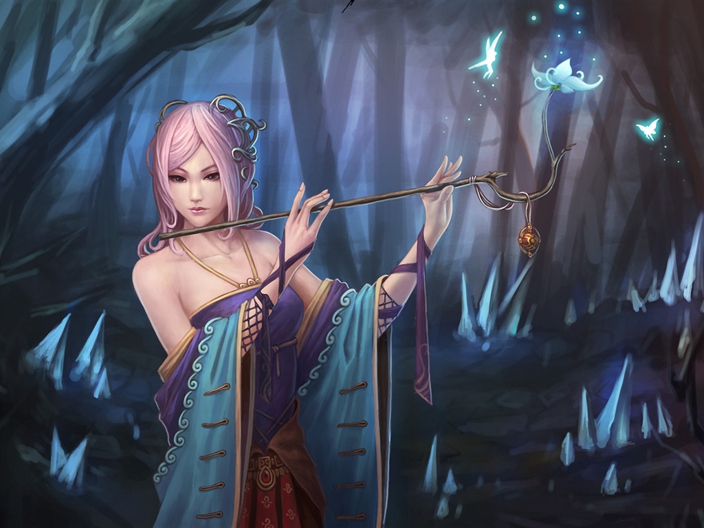 Wallpaper Pink hair fantasy girl in forest 1920x1200 HD Picture, Image