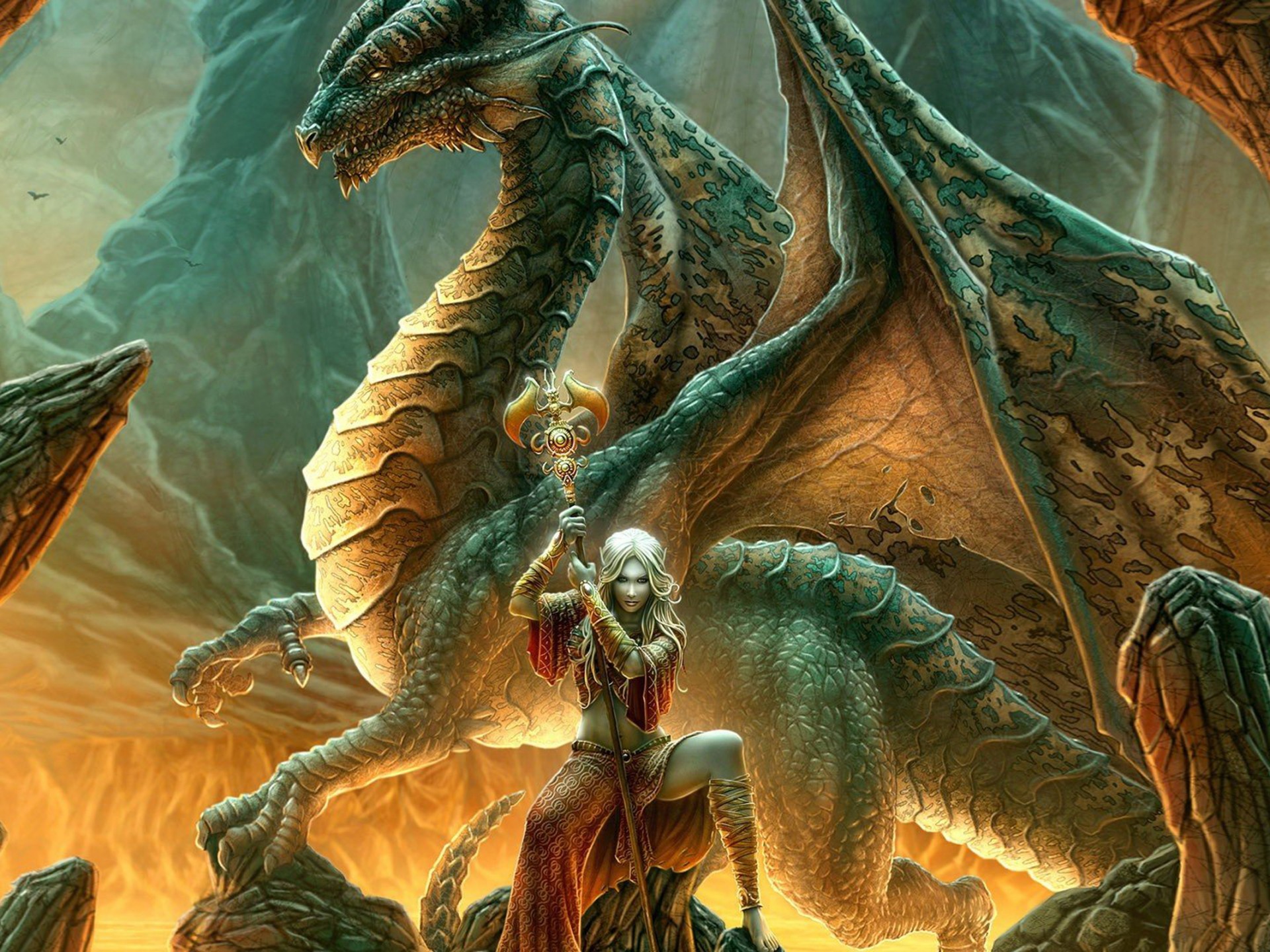 Women Dragons Fantasy Art Elves Artwork 2844x1600, Wallpaper13.com