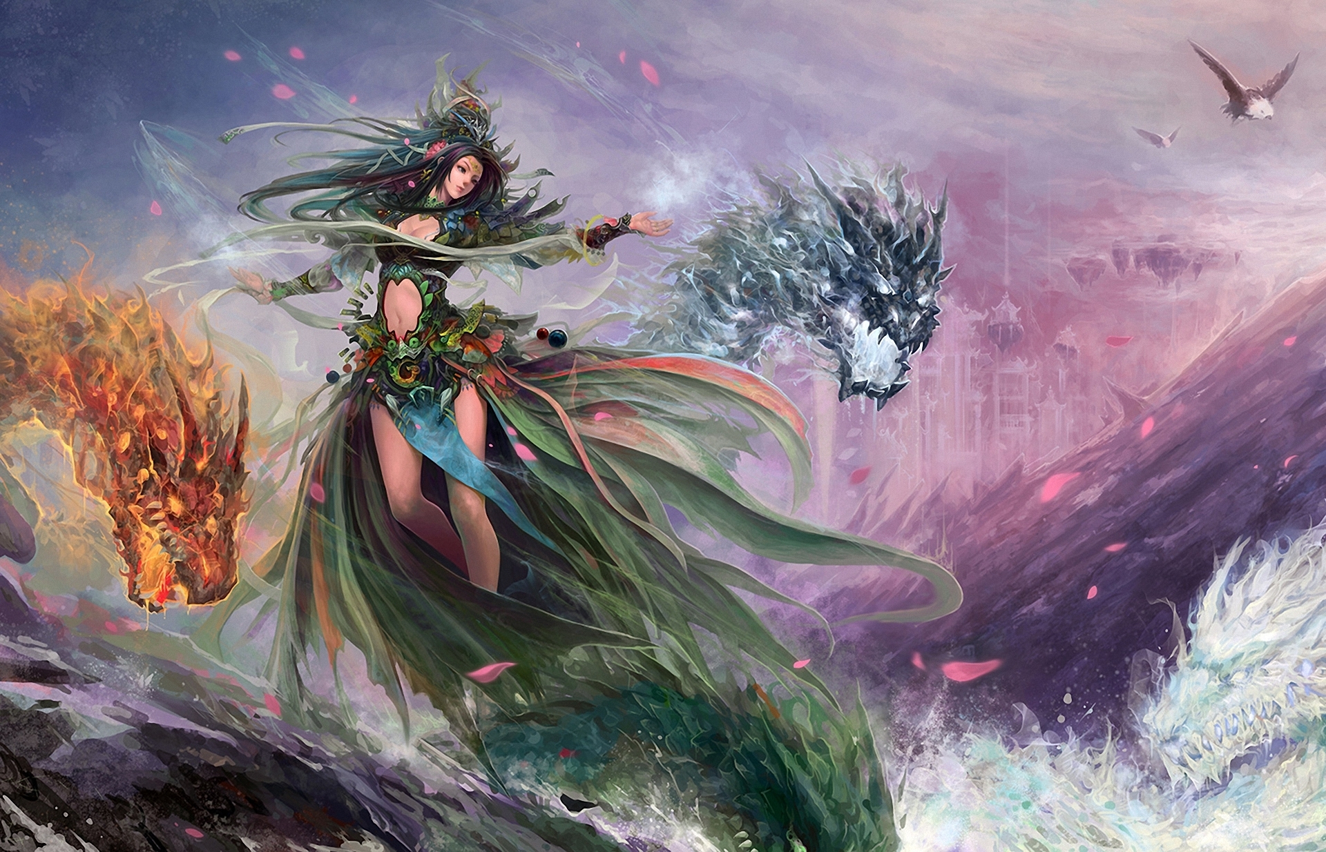 Fantasy art women babes dragon magic wallpaperx1235