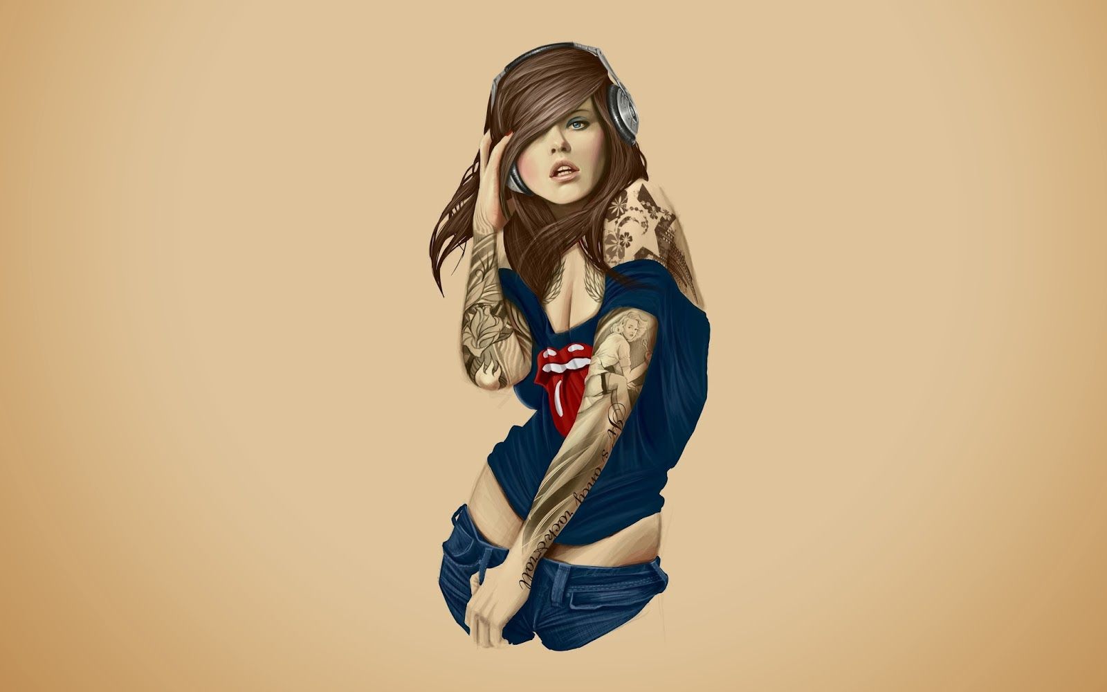 Alternative Girl Wallpaper. Desktop Wallpaper and Background. Girl with headphones, Women, Girl tattoos