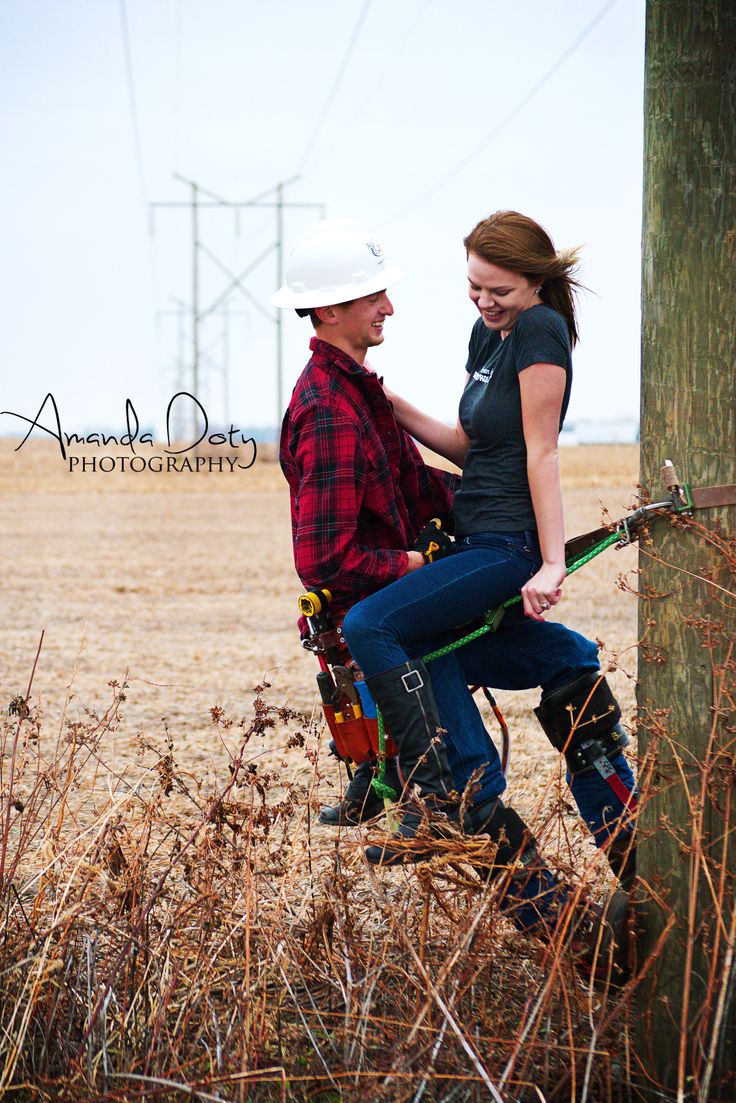 Couples Picture, Photography, Lineman, Pose Ideas. Amanda Doty Photography. Cute engagement photo, Lineman wife, Lineman shirts