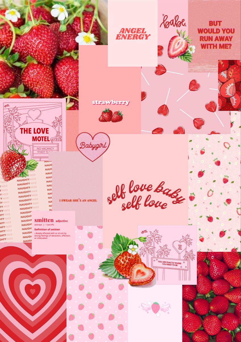Aesthetic moodboard strawberry themed. Strawberry, Strawberry art, Wallpaper iphone cute
