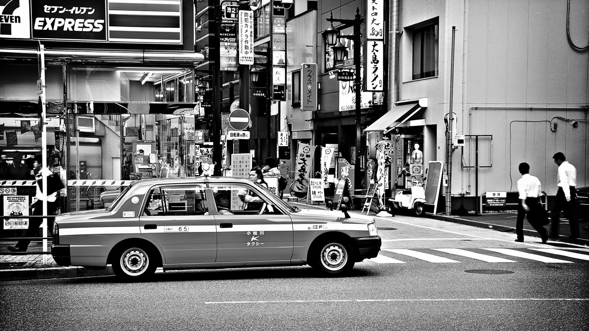 1920x1080 Japan, Tokyo, Vintage, Street, Cars, People, Black white wallpaper JPG