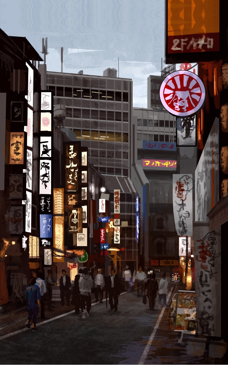 Christophe Vacher, Walking, Artwork, Asia, Japan, Tokyo, Photohop, Street, Cityscape Wallpaper HD / Desktop and Mobile Background