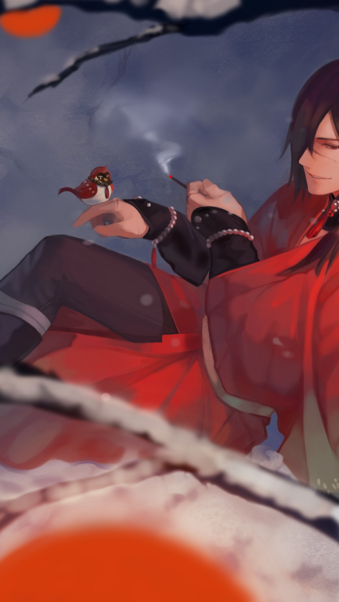 Download 1080x1920 Dramatical Murder, Koujaku, Smiling, Tree, Snow Wallpaper for iPhone 8, iPhone 7 Plus, iPhone 6+, Sony Xperia Z, HTC One