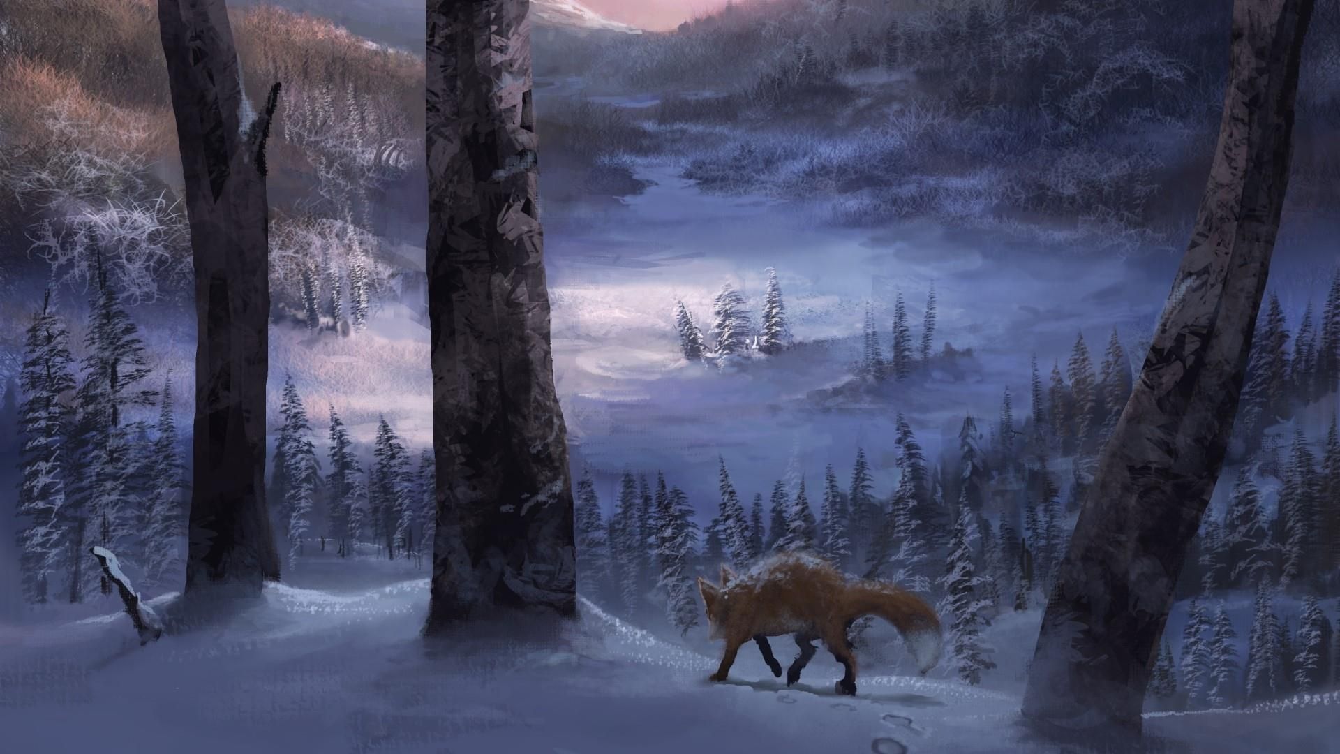 Lone Fox In The Winter Forest ️ HD Wallpaper. Wallpaper. Fantasy landscape, Winter forest, Fox image