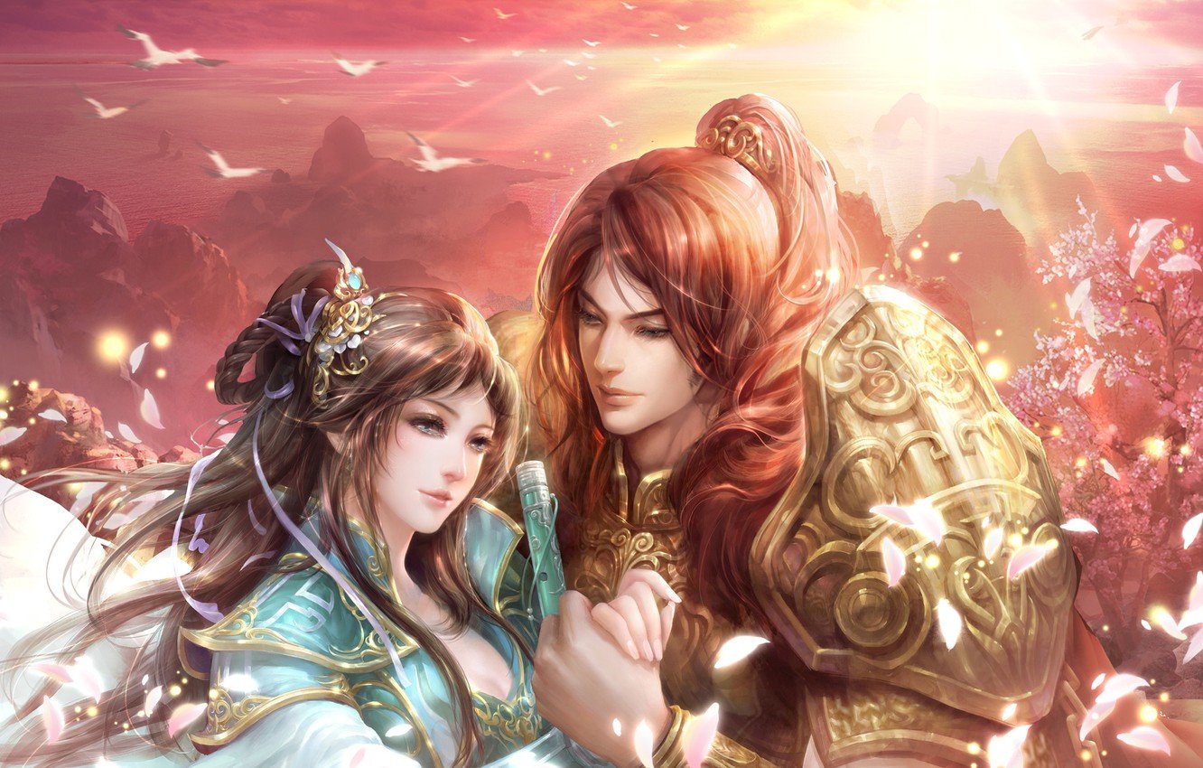 Wallpaper sword, fantasy, lovers, couple, painting, chinese, guangyu, chuangqishijie image for desktop, section игры