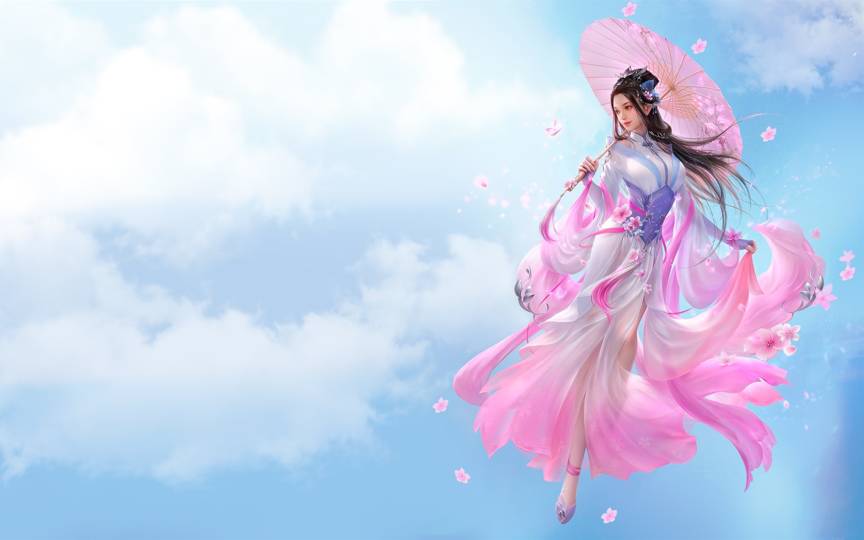 Wallpaper Beautiful Chinese Girl, Fantasy, Pink Skirt, Girl With Umbrella